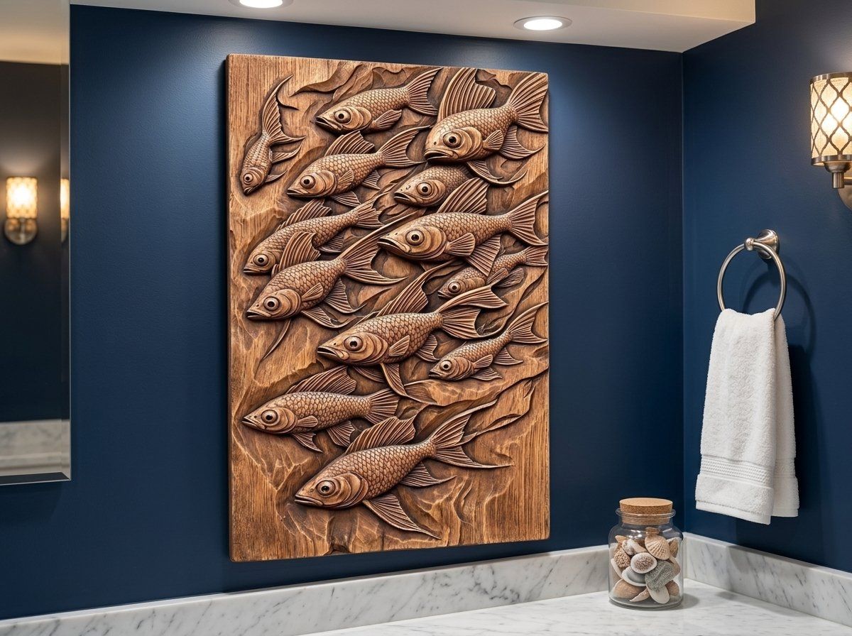 School of Swimming Fish Wood Carving CNC Relief STL bas-relief STL — view 16