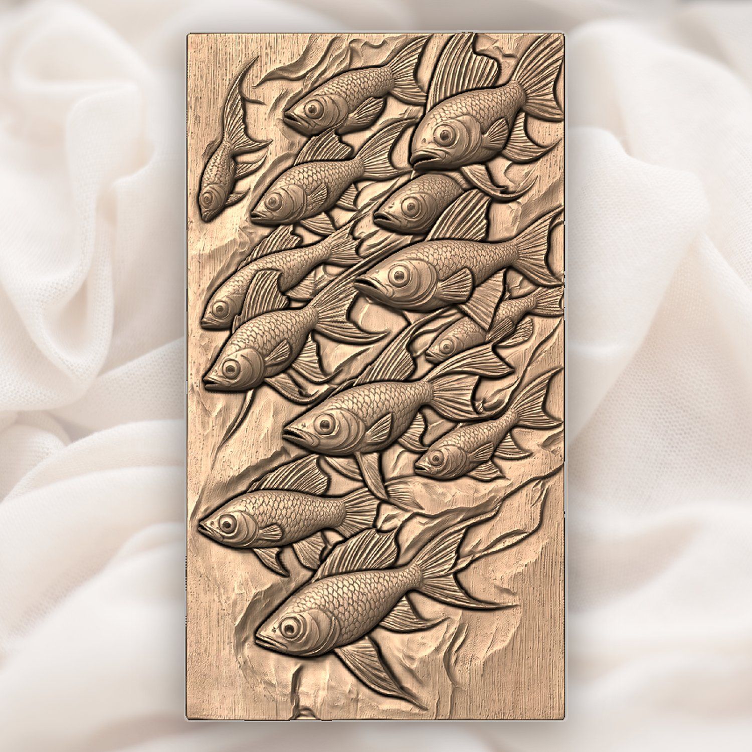 School of Swimming Fish Wood Carving CNC Relief STL bas-relief STL — view 5