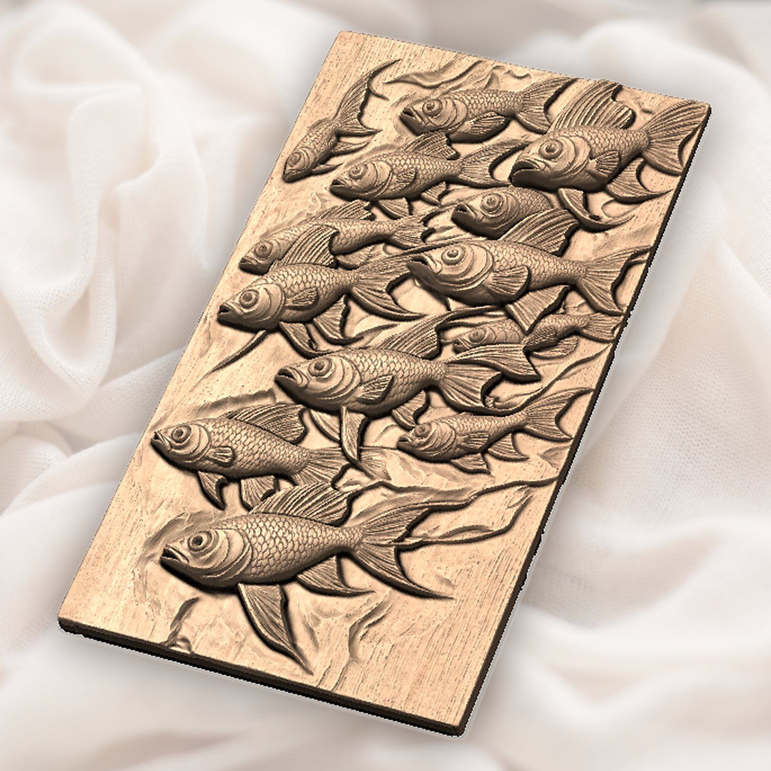 School of Swimming Fish Wood Carving CNC Relief STL bas-relief STL — view 6
