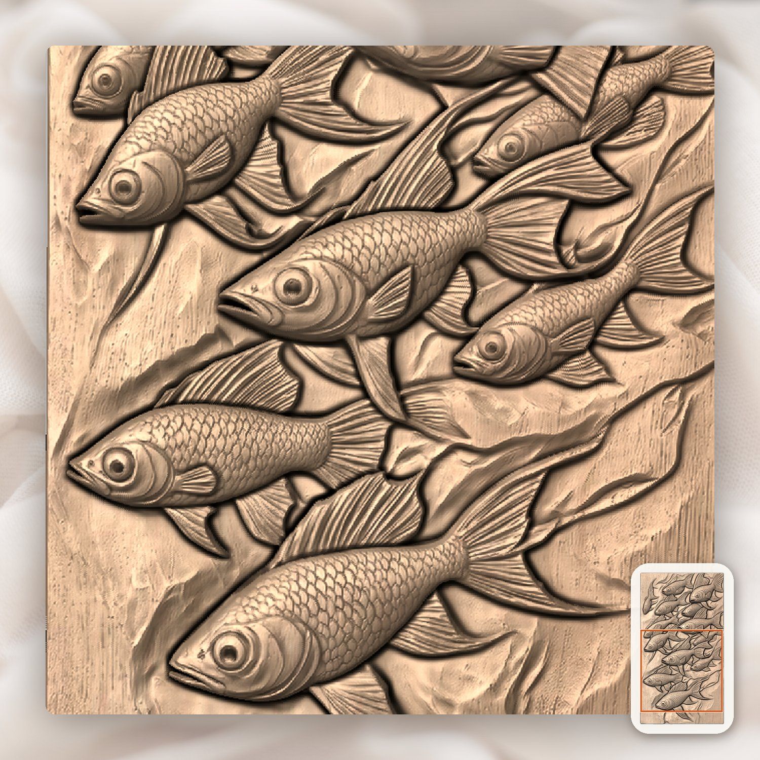 School of Swimming Fish Wood Carving CNC Relief STL bas-relief STL — view 9