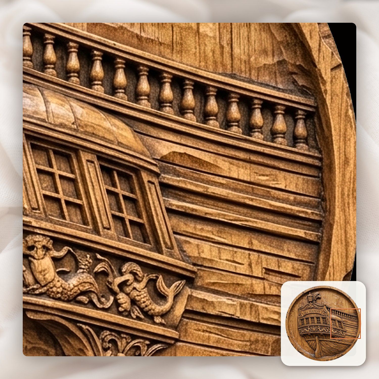 Sea Serpent Ornate Sailing Ship Stern CNC Relief STL bas-relief STL — view 11