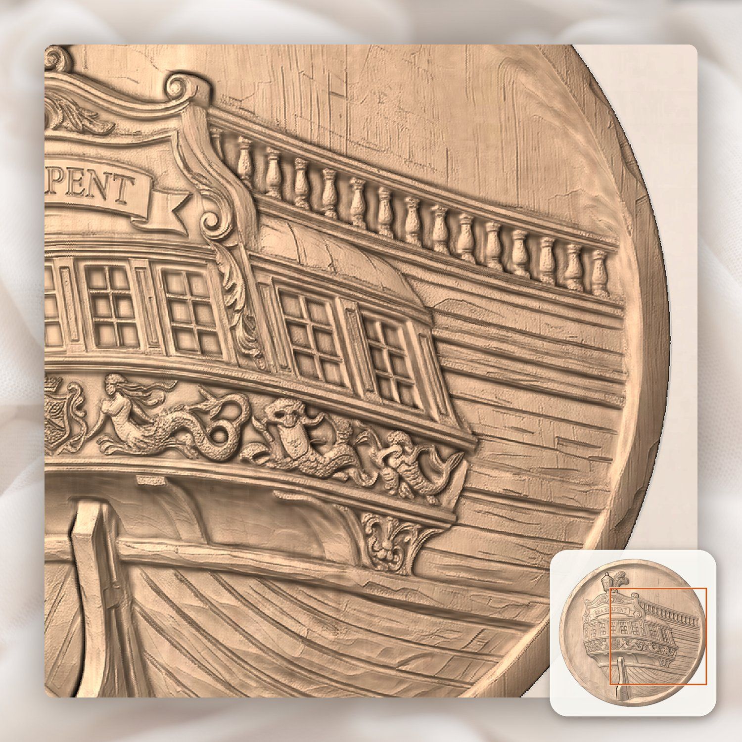 Sea Serpent Ornate Sailing Ship Stern CNC Relief STL bas-relief STL — view 7