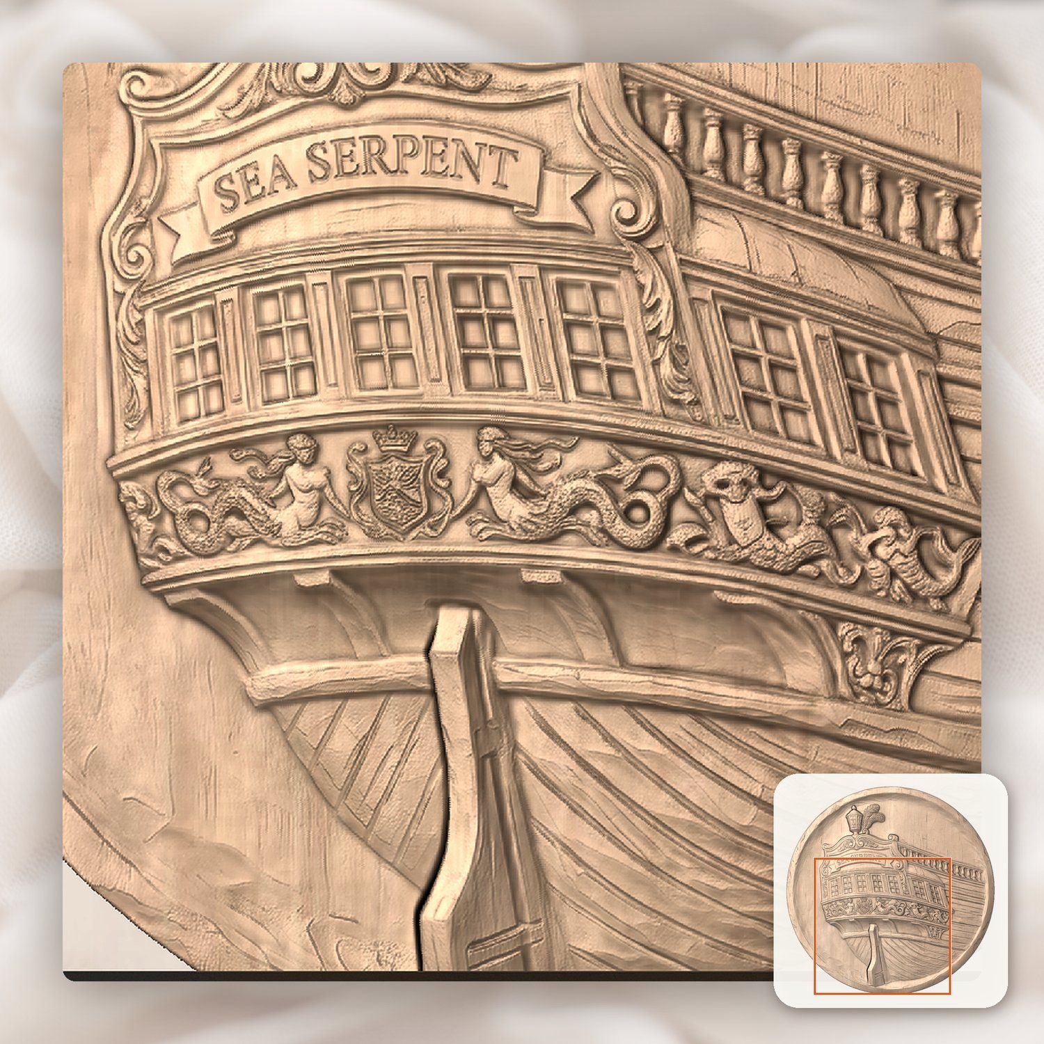 Sea Serpent Ornate Sailing Ship Stern CNC Relief STL bas-relief STL — view 8
