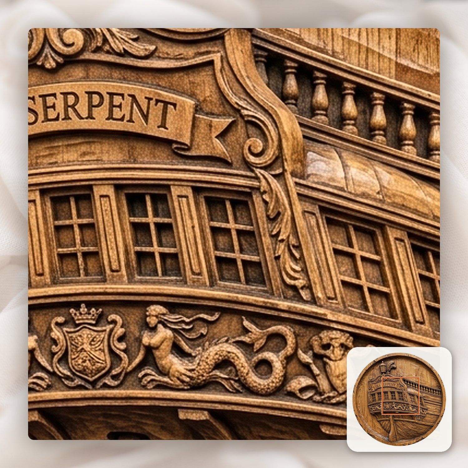 Sea Serpent Ornate Sailing Ship Stern CNC Relief STL bas-relief STL — view 10