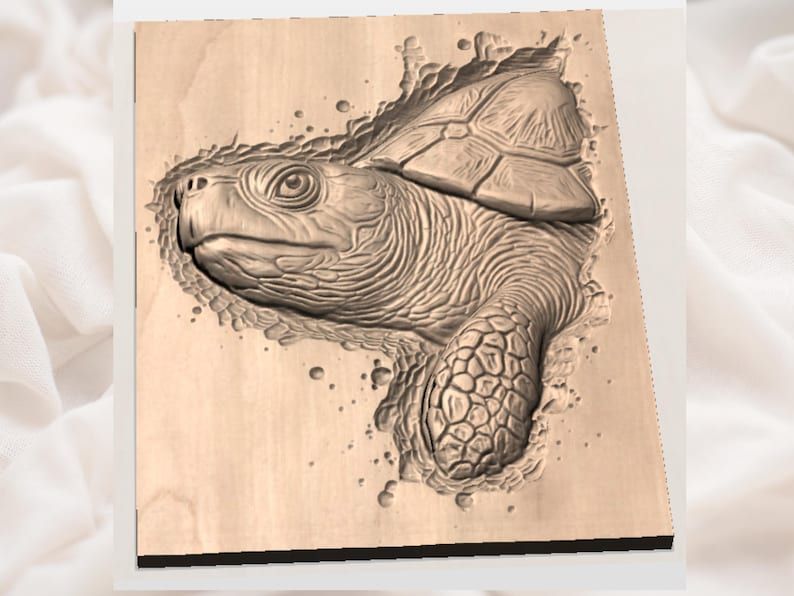 Sea Turtle Breaking Through Wood Bas-Relief STL bas-relief STL — view 2