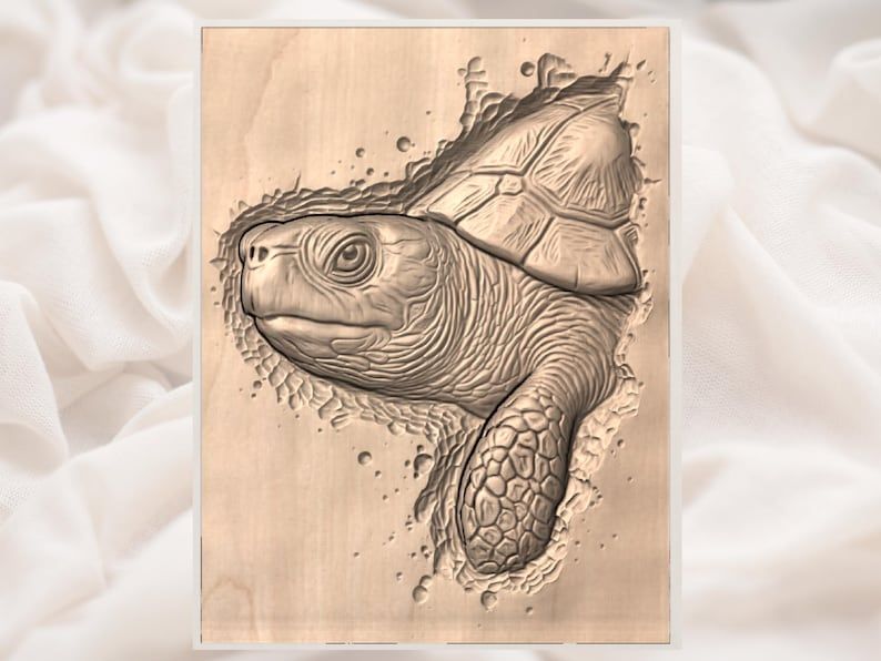 Sea Turtle Breaking Through Wood Bas-Relief STL bas-relief STL — view 3