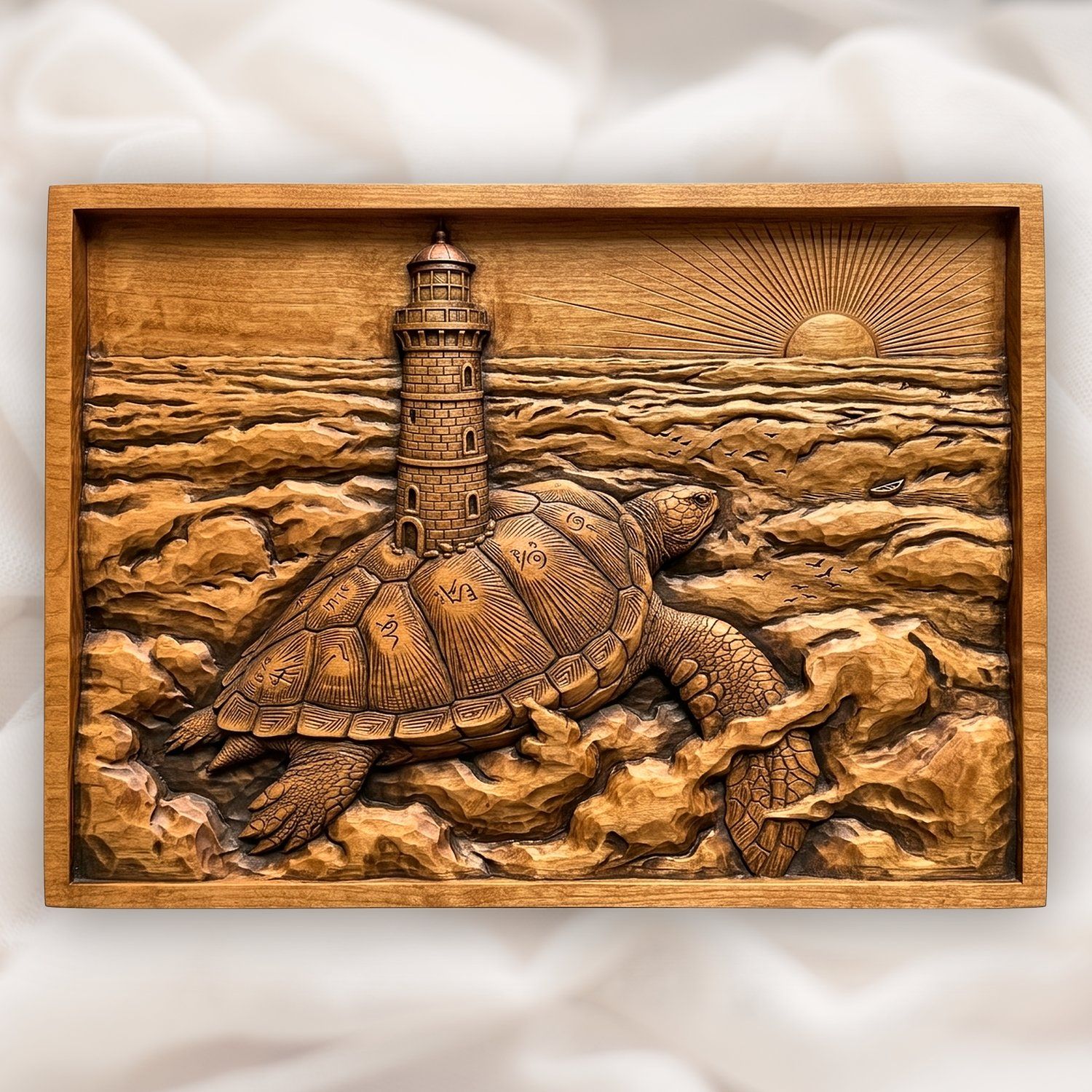 Sea Turtle Lighthouse Ocean Waves CNC Relief STL bas-relief STL design