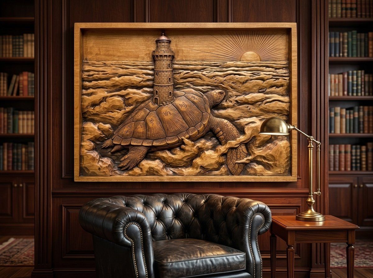 Sea Turtle Lighthouse Ocean Waves CNC Relief STL bas-relief STL — view 15