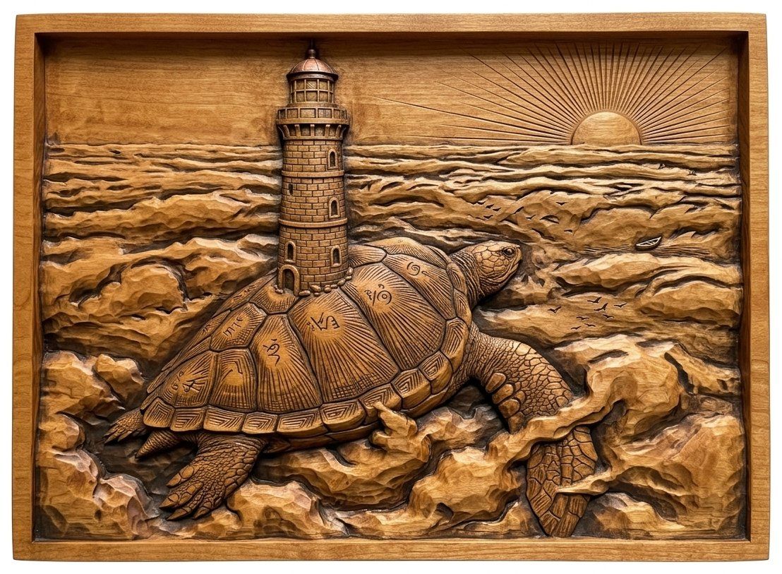 Sea Turtle Lighthouse Ocean Waves CNC Relief STL bas-relief STL — view 4
