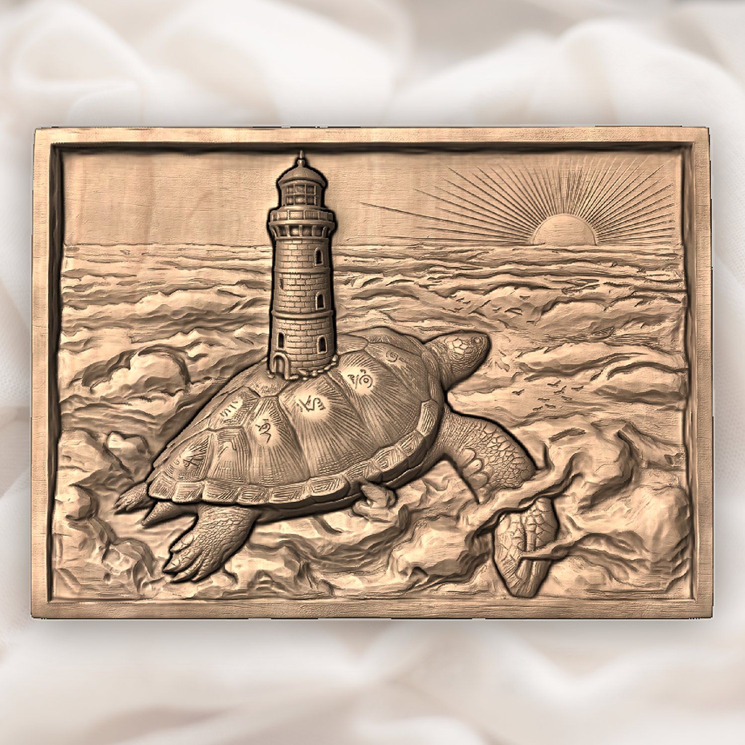 Sea Turtle Lighthouse Ocean Waves CNC Relief STL bas-relief STL — view 5