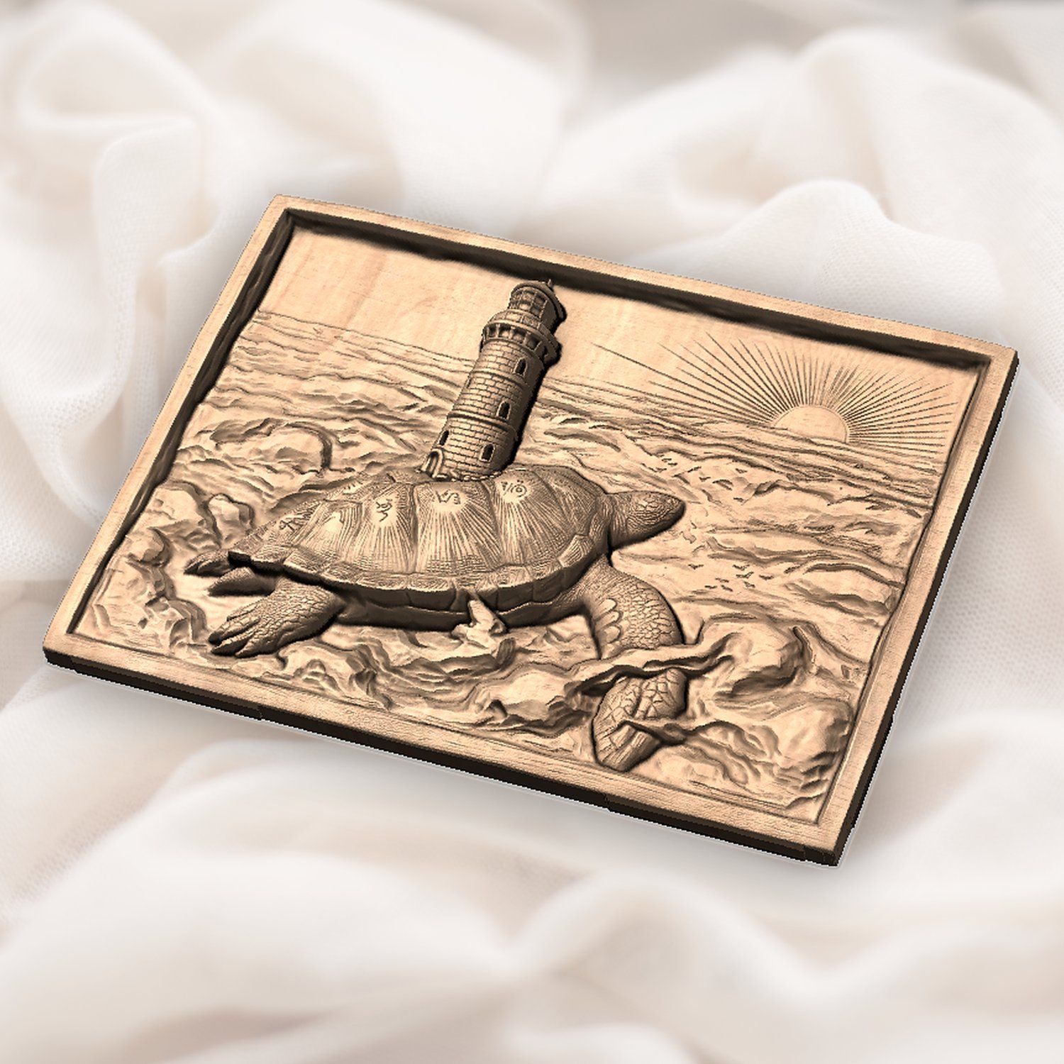 Sea Turtle Lighthouse Ocean Waves CNC Relief STL bas-relief STL — view 6