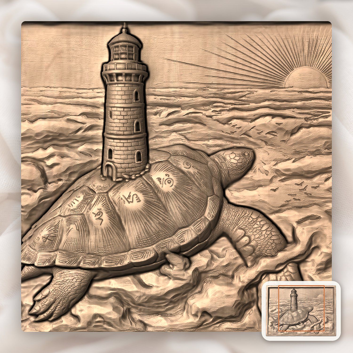 Sea Turtle Lighthouse Ocean Waves CNC Relief STL bas-relief STL — view 7