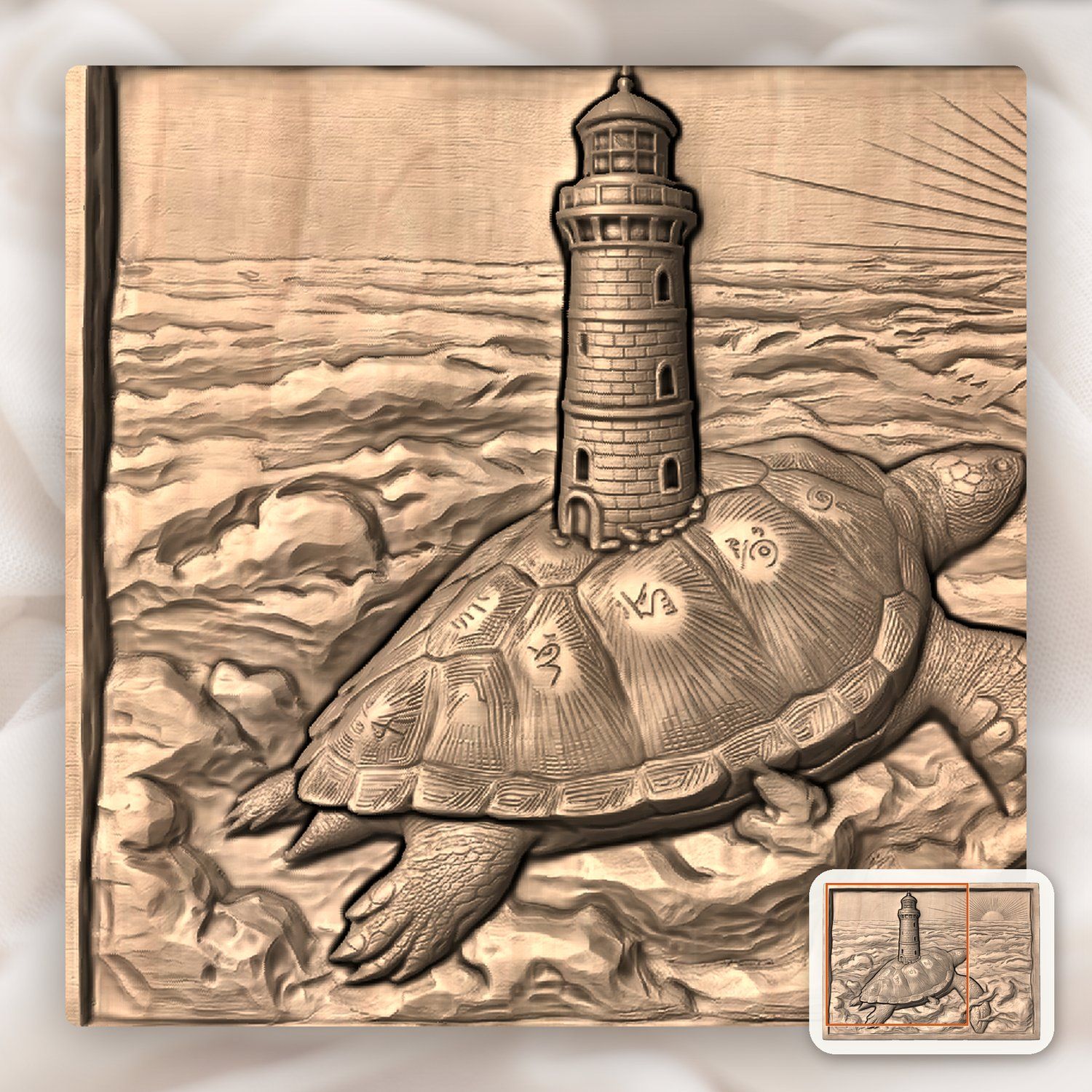 Sea Turtle Lighthouse Ocean Waves CNC Relief STL bas-relief STL — view 8