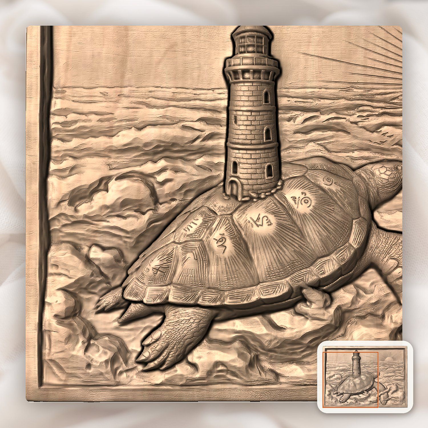 Sea Turtle Lighthouse Ocean Waves CNC Relief STL bas-relief STL — view 9