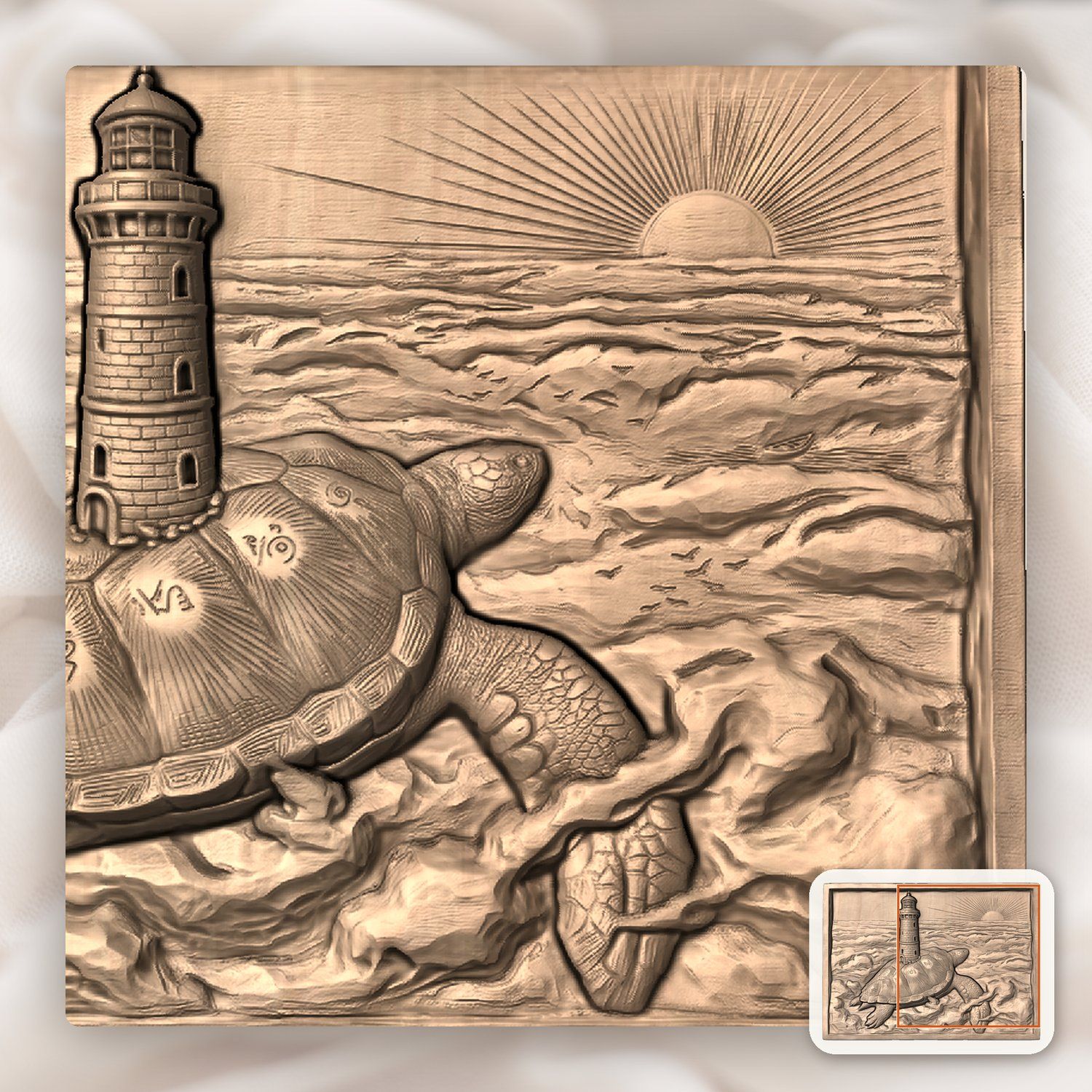 Sea Turtle Lighthouse Ocean Waves CNC Relief STL bas-relief STL — view 10
