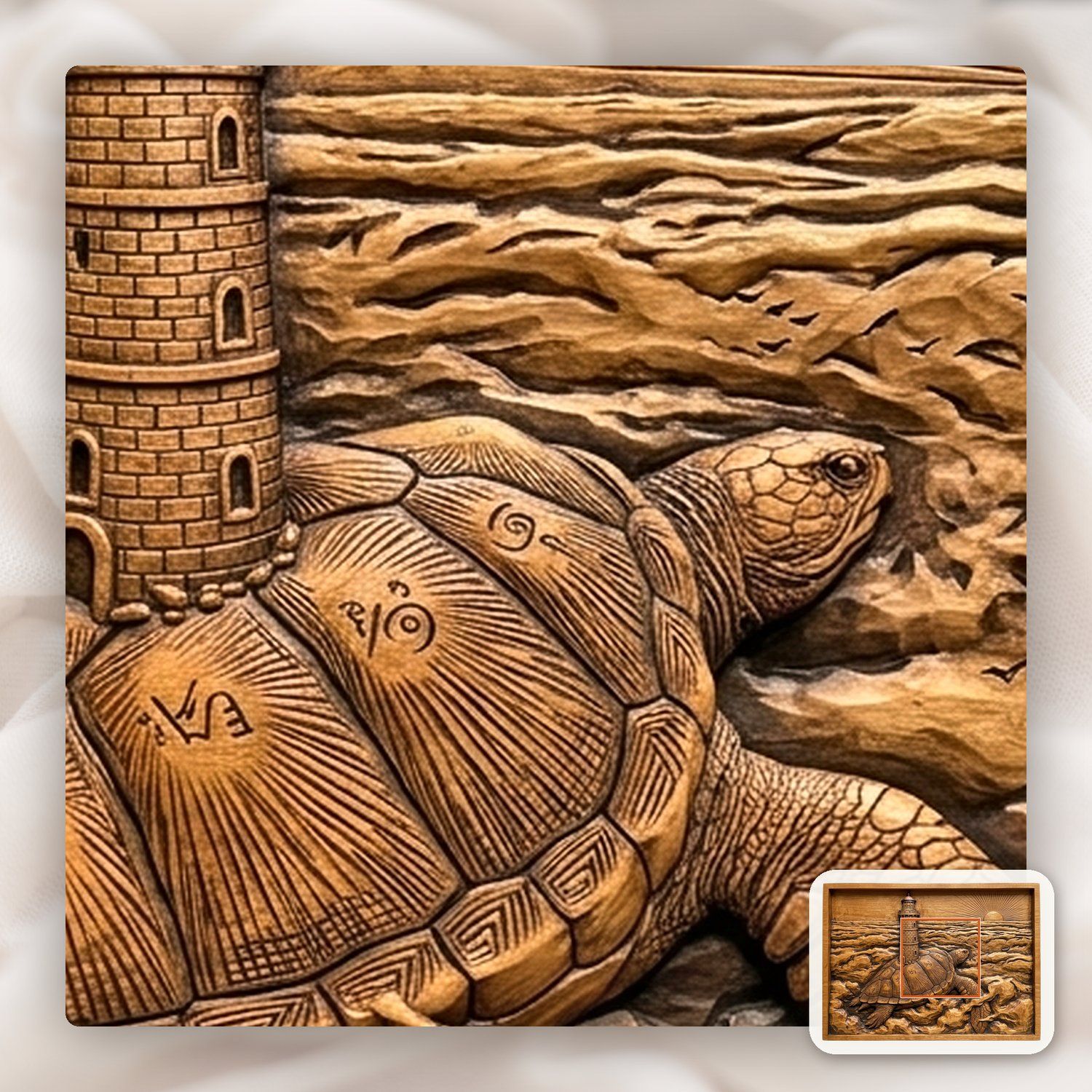 Sea Turtle Lighthouse Ocean Waves CNC Relief STL bas-relief STL — view 11