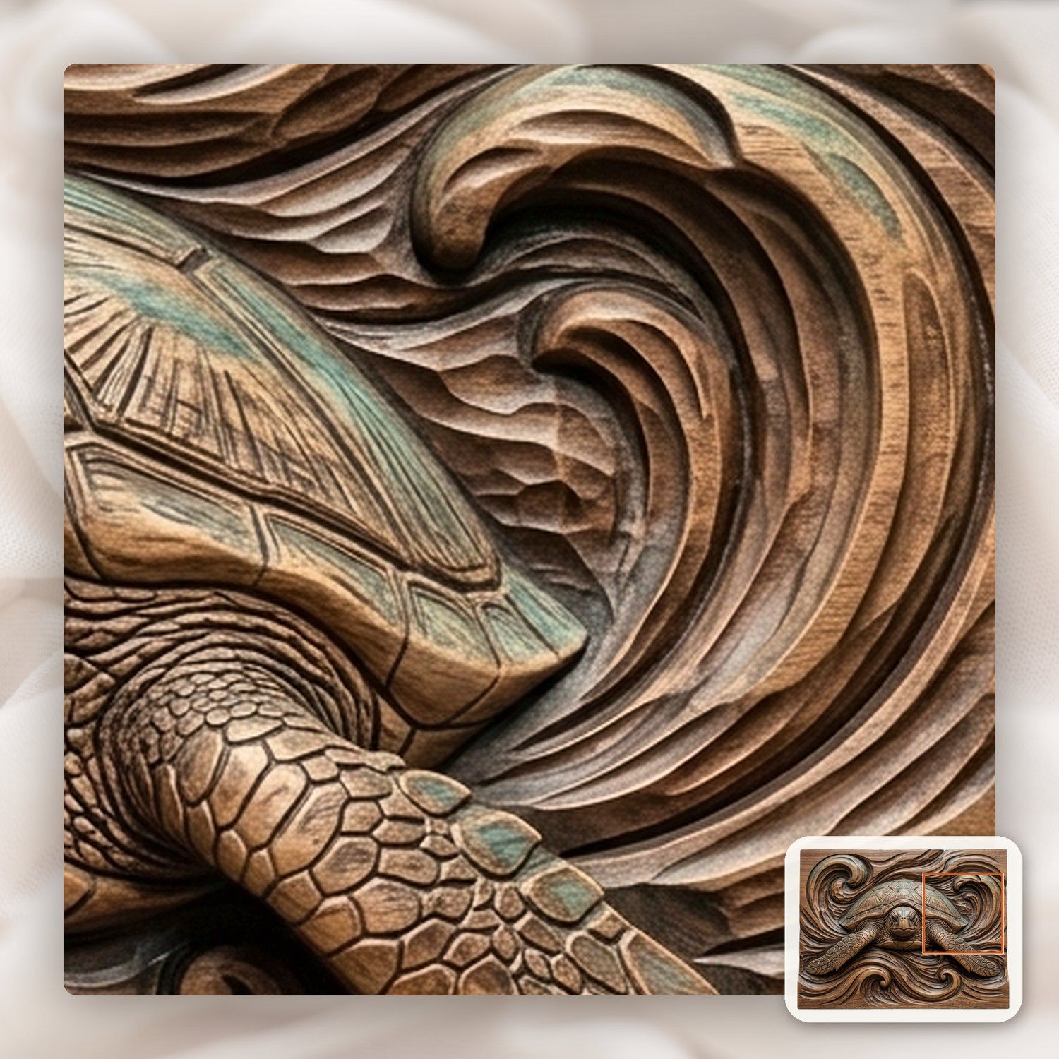 Sea Turtle Ocean Wave CNC Relief STL bas-relief STL — view 12