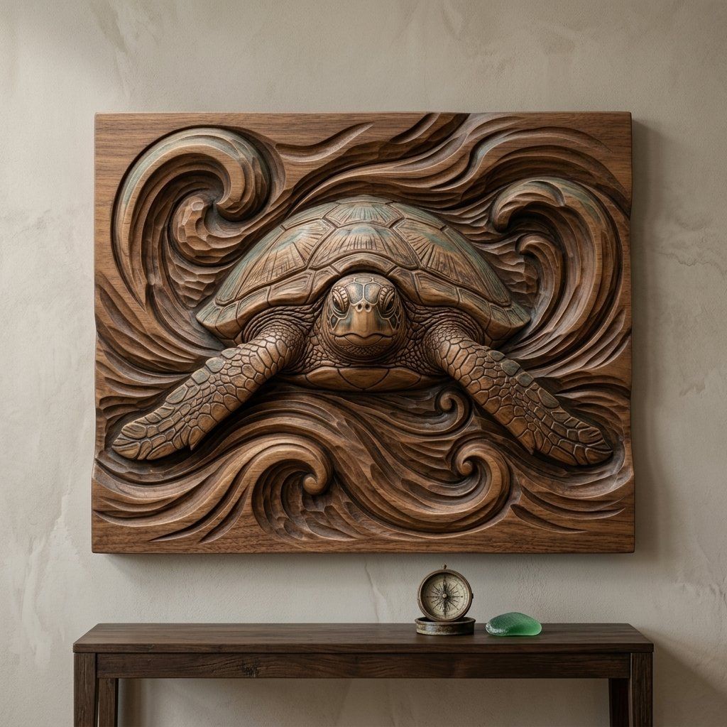 Sea Turtle Ocean Wave CNC Relief STL bas-relief STL — view 13