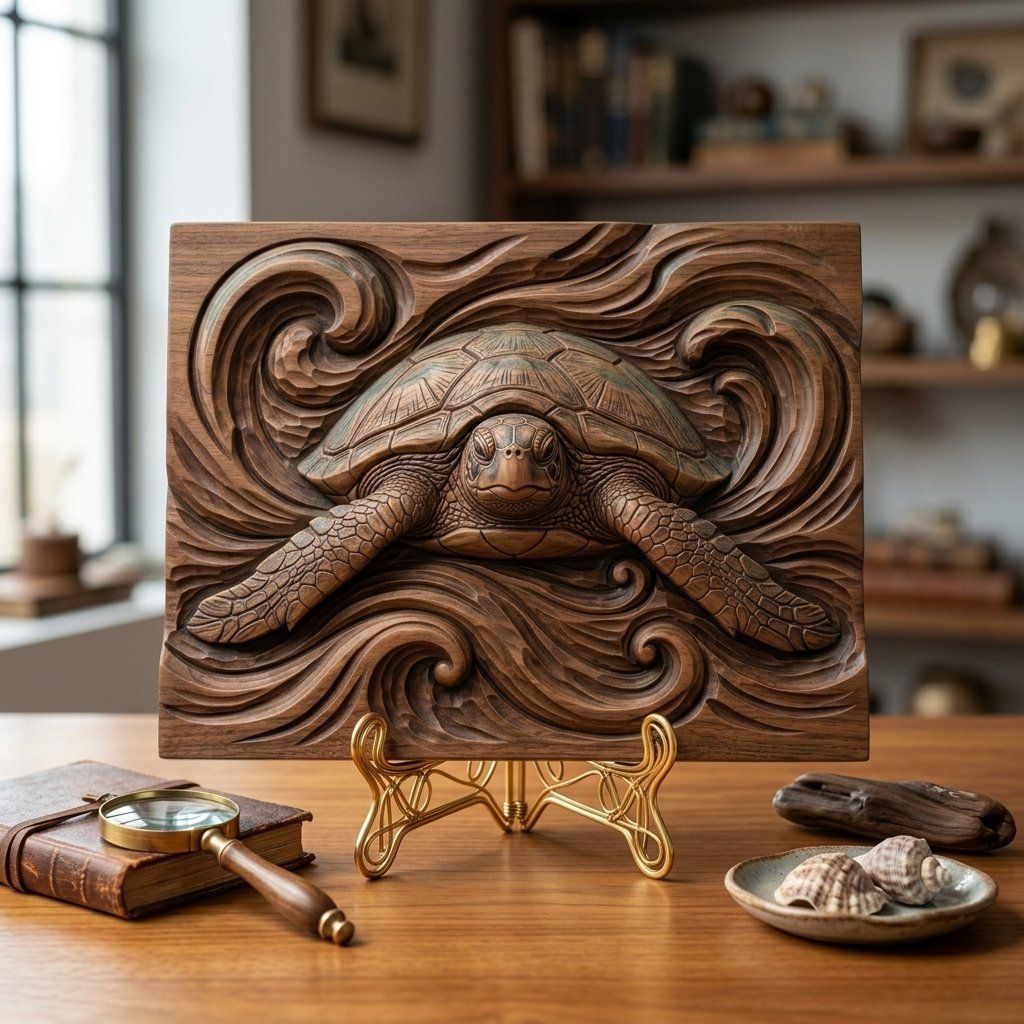 Sea Turtle Ocean Wave CNC Relief STL bas-relief STL — view 4