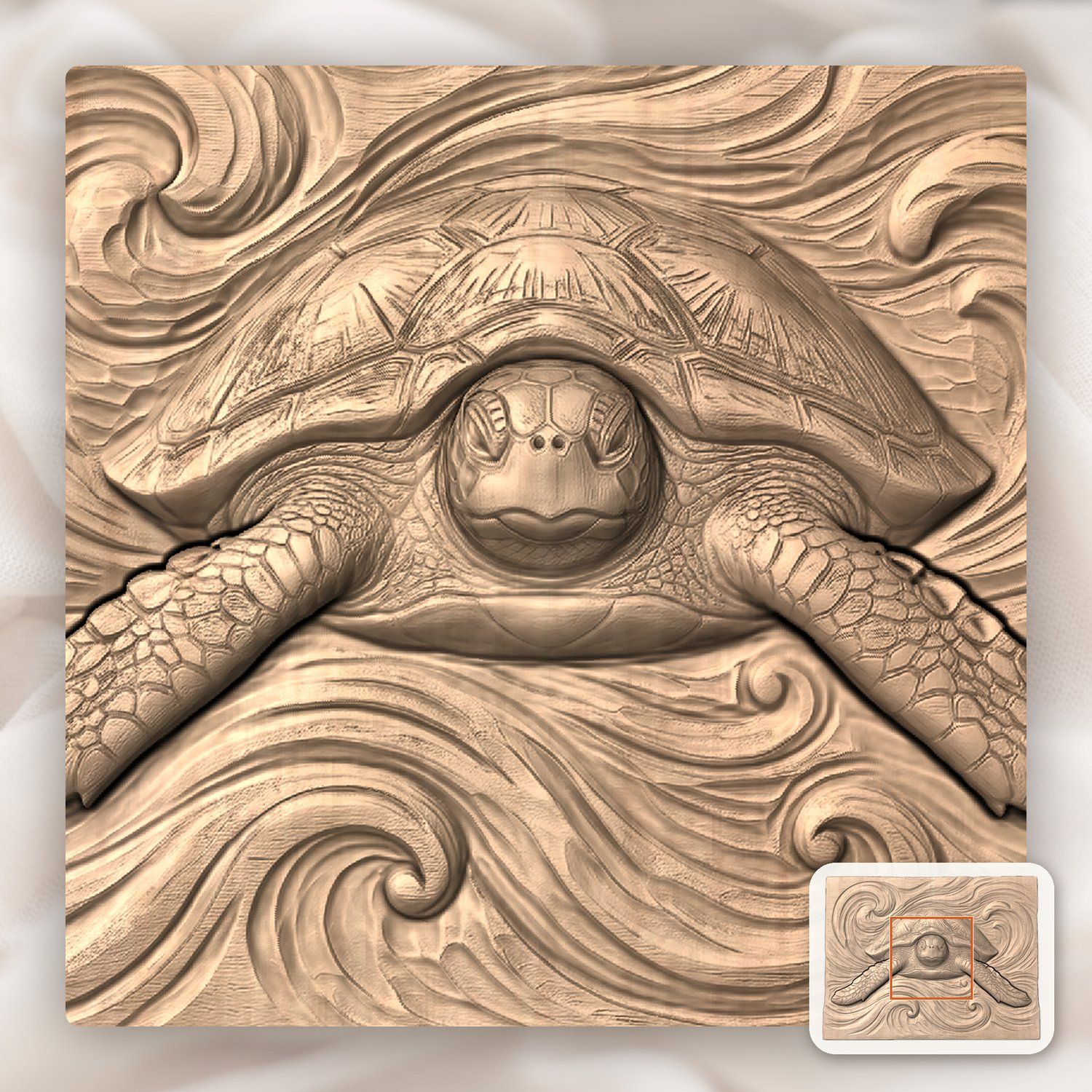 Sea Turtle Ocean Wave CNC Relief STL bas-relief STL — view 6