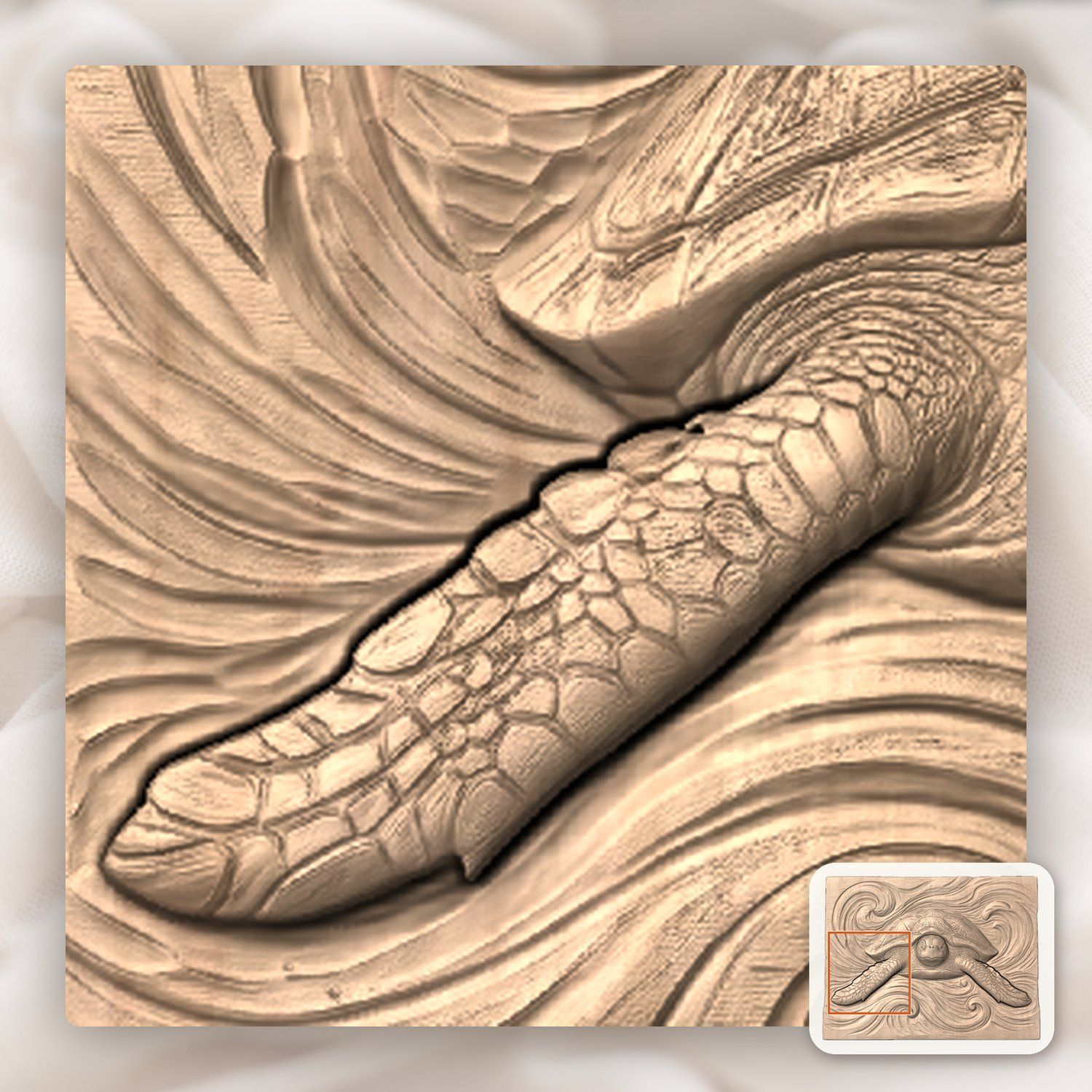 Sea Turtle Ocean Wave CNC Relief STL bas-relief STL — view 8