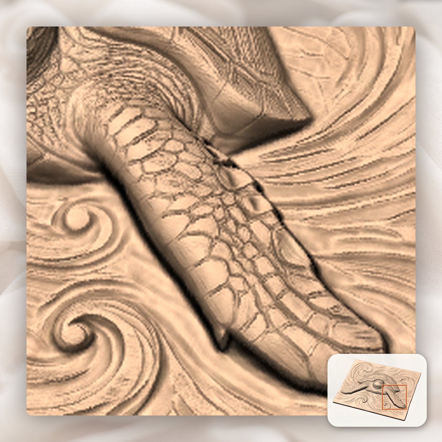 Sea Turtle Ocean Wave CNC Relief STL bas-relief STL — view 10