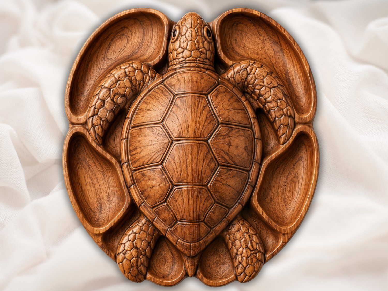 Sea Turtle Serving Platter Wood Carving | Coastal Divided Appetizer Tray | Tropical Nautical Wall Art | Marine Life Home Decor Sculpture — carved bas relief STL file for CNC