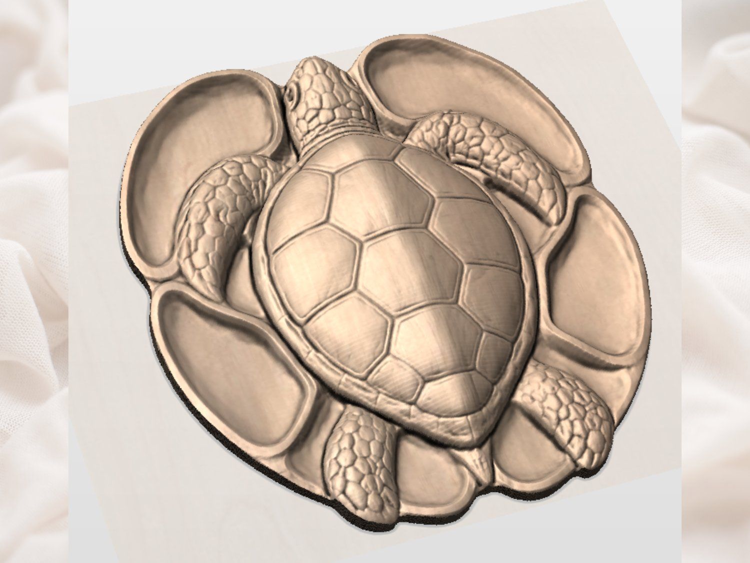 Sea Turtle Serving Platter Wood Carving bas-relief STL — view 2