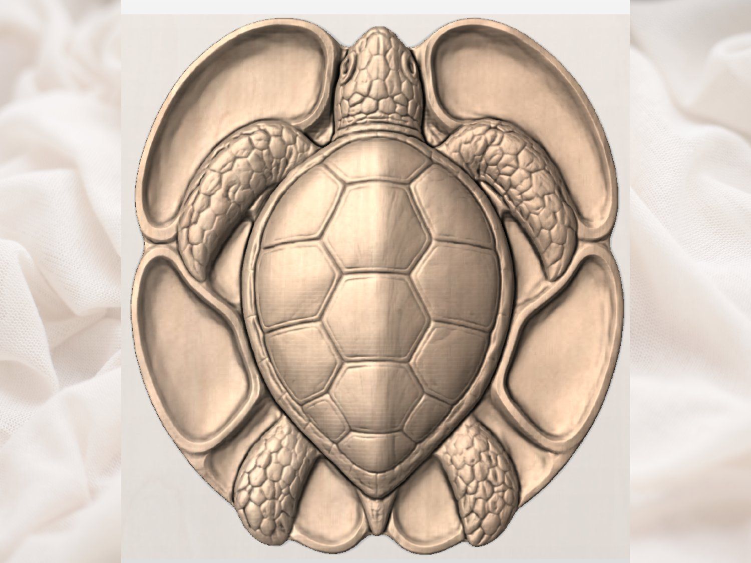 Sea Turtle Serving Platter Wood Carving bas-relief STL — view 3