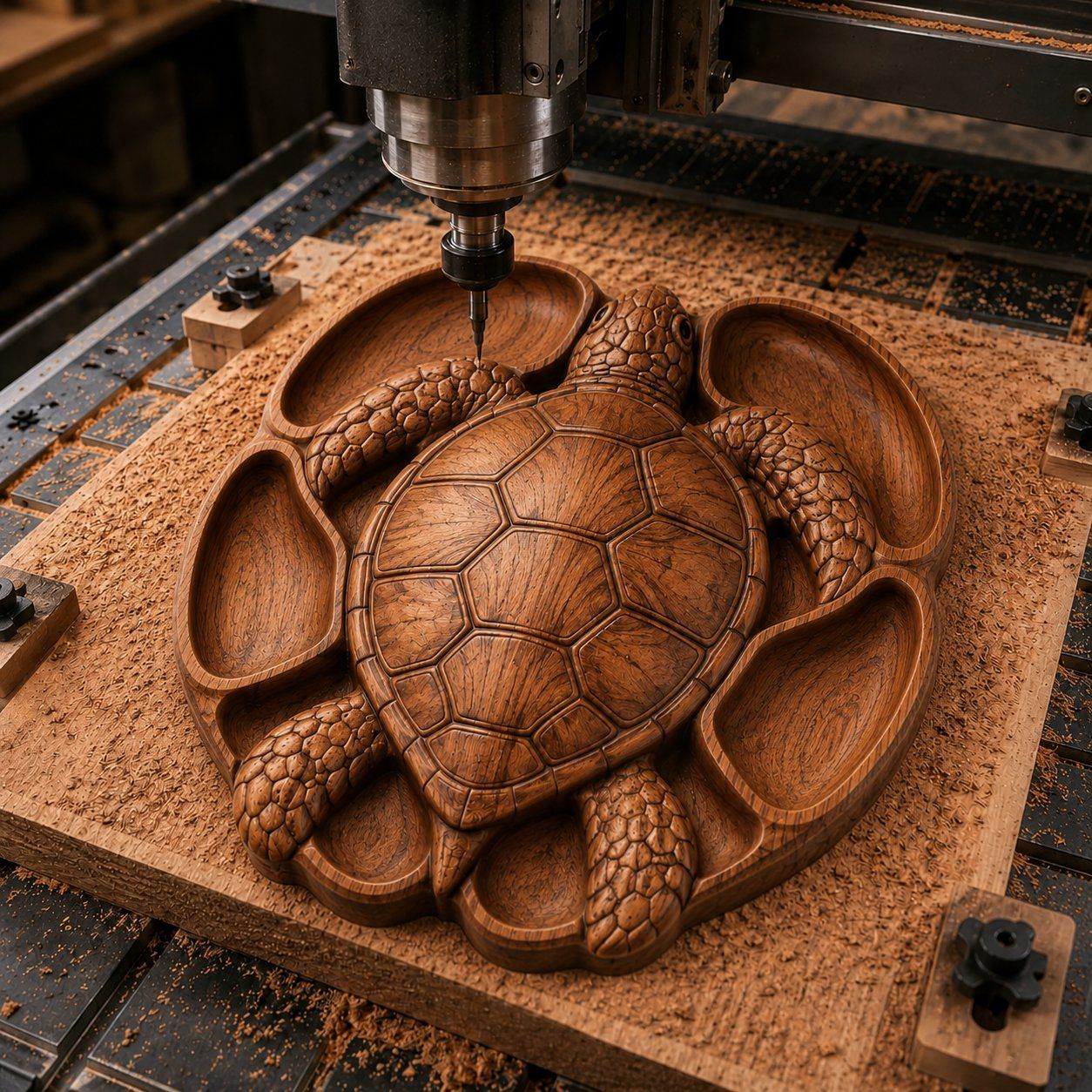 Sea Turtle Serving Platter Wood Carving bas-relief STL — view 4
