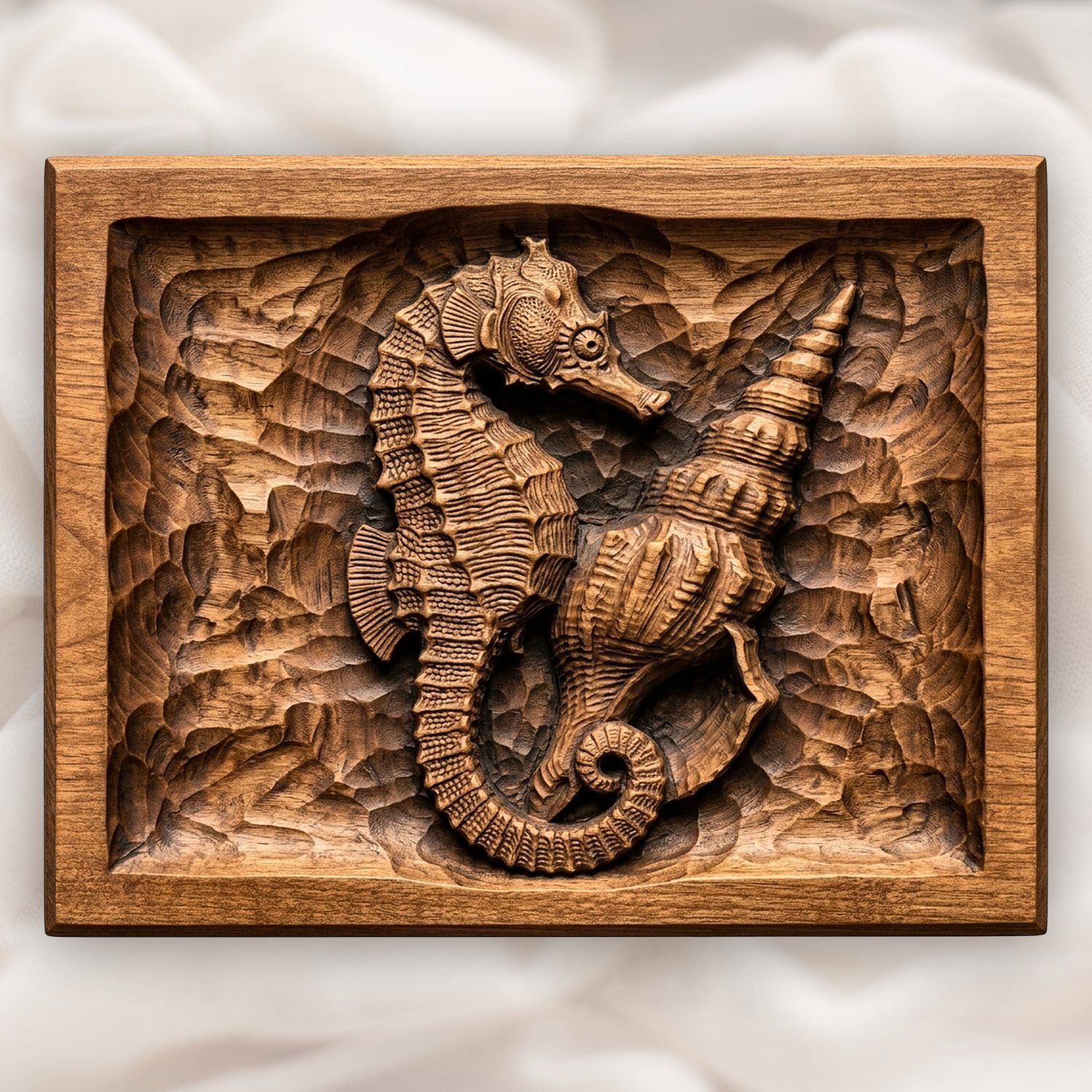 Seahorse and Conch Shell Nautical CNC Relief STL bas-relief STL design