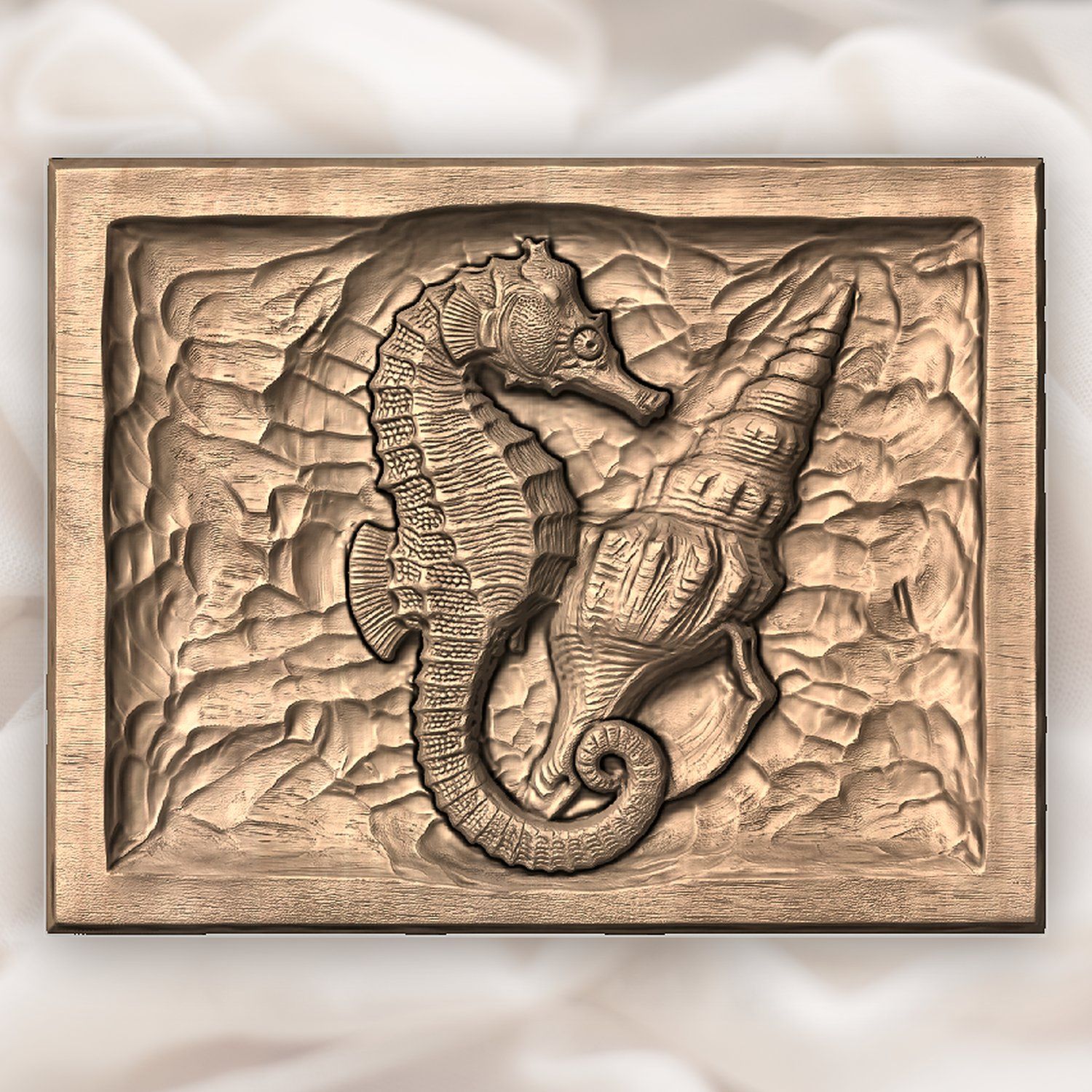 Seahorse and Conch Shell Nautical CNC Relief STL bas-relief STL — view 5