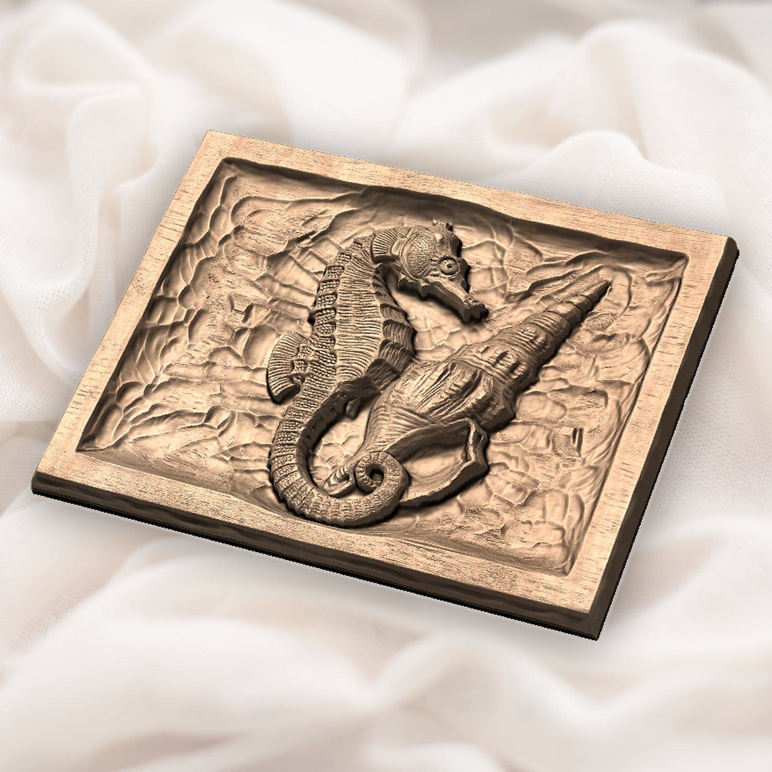 Seahorse and Conch Shell Nautical CNC Relief STL bas-relief STL — view 6