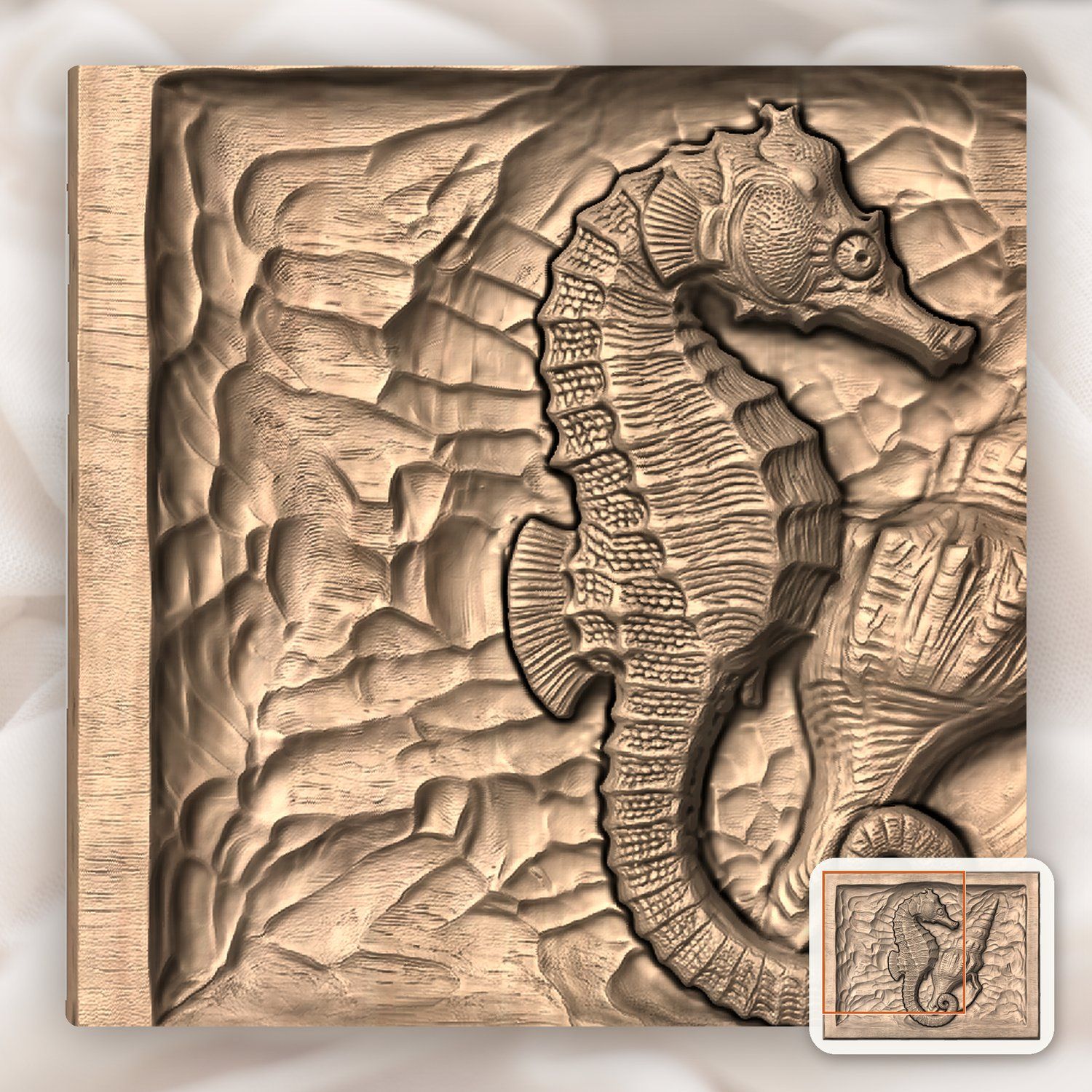 Seahorse and Conch Shell Nautical CNC Relief STL bas-relief STL — view 9