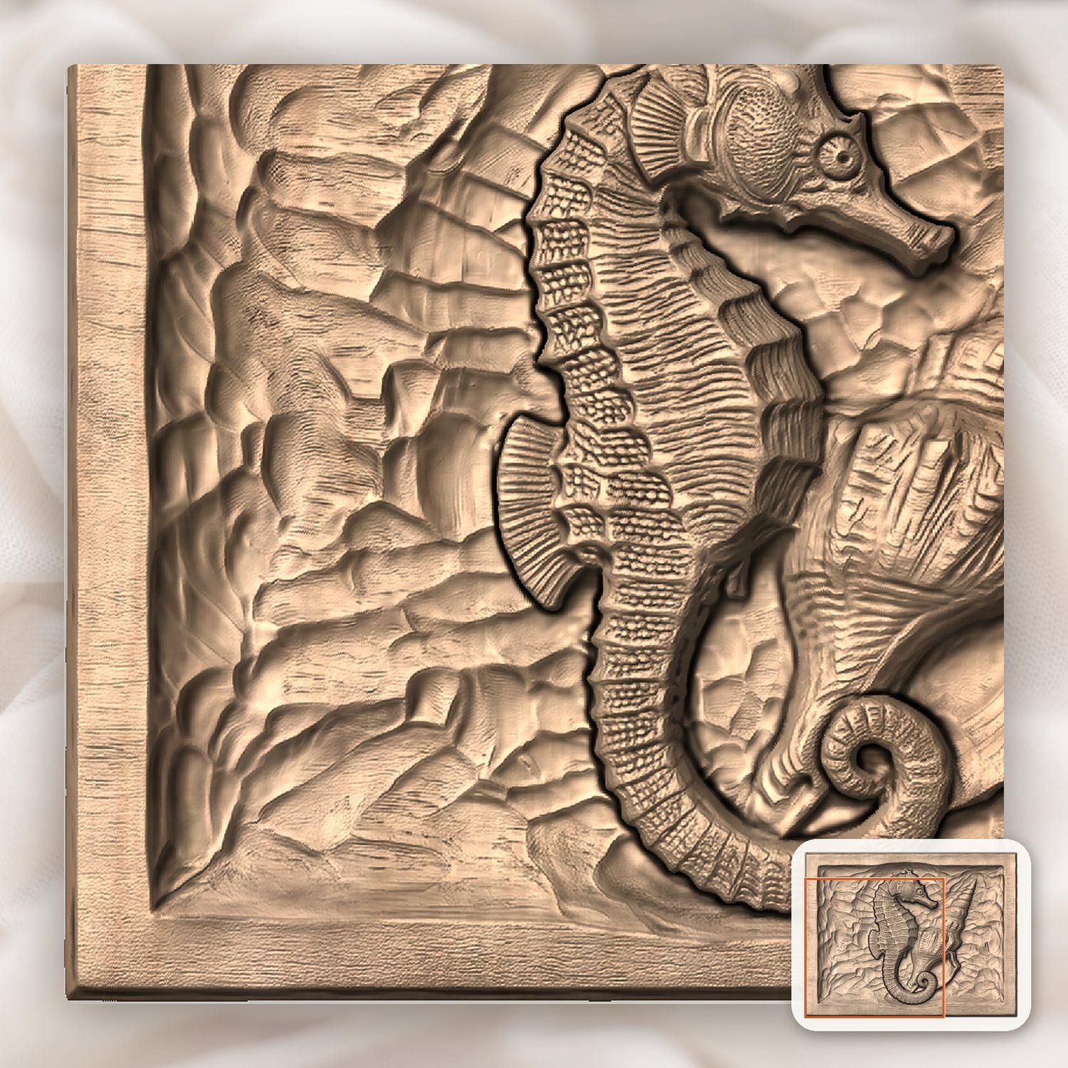Seahorse and Conch Shell Nautical CNC Relief STL bas-relief STL — view 10