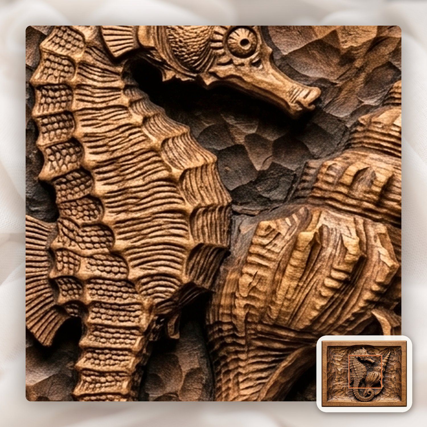 Seahorse and Conch Shell Nautical CNC Relief STL bas-relief STL — view 11