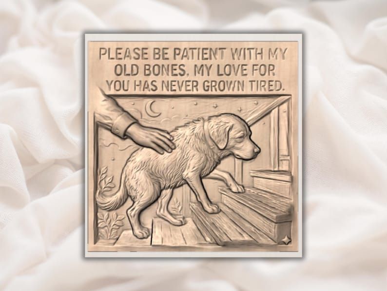 Senior Dog on the Steps Memorial Relief, Old Bones Quote STL bas-relief STL — view 2