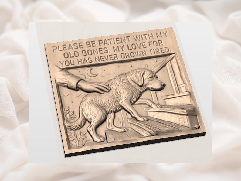Senior Dog on the Steps Memorial Relief, Old Bones Quote STL bas-relief STL — view 3