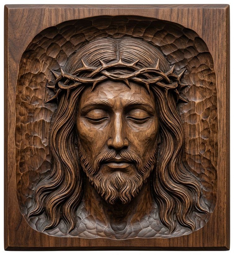 Serene Jesus Christ Crown of Thorns Wood Panel CNC Relief STL bas-relief STL — view 13