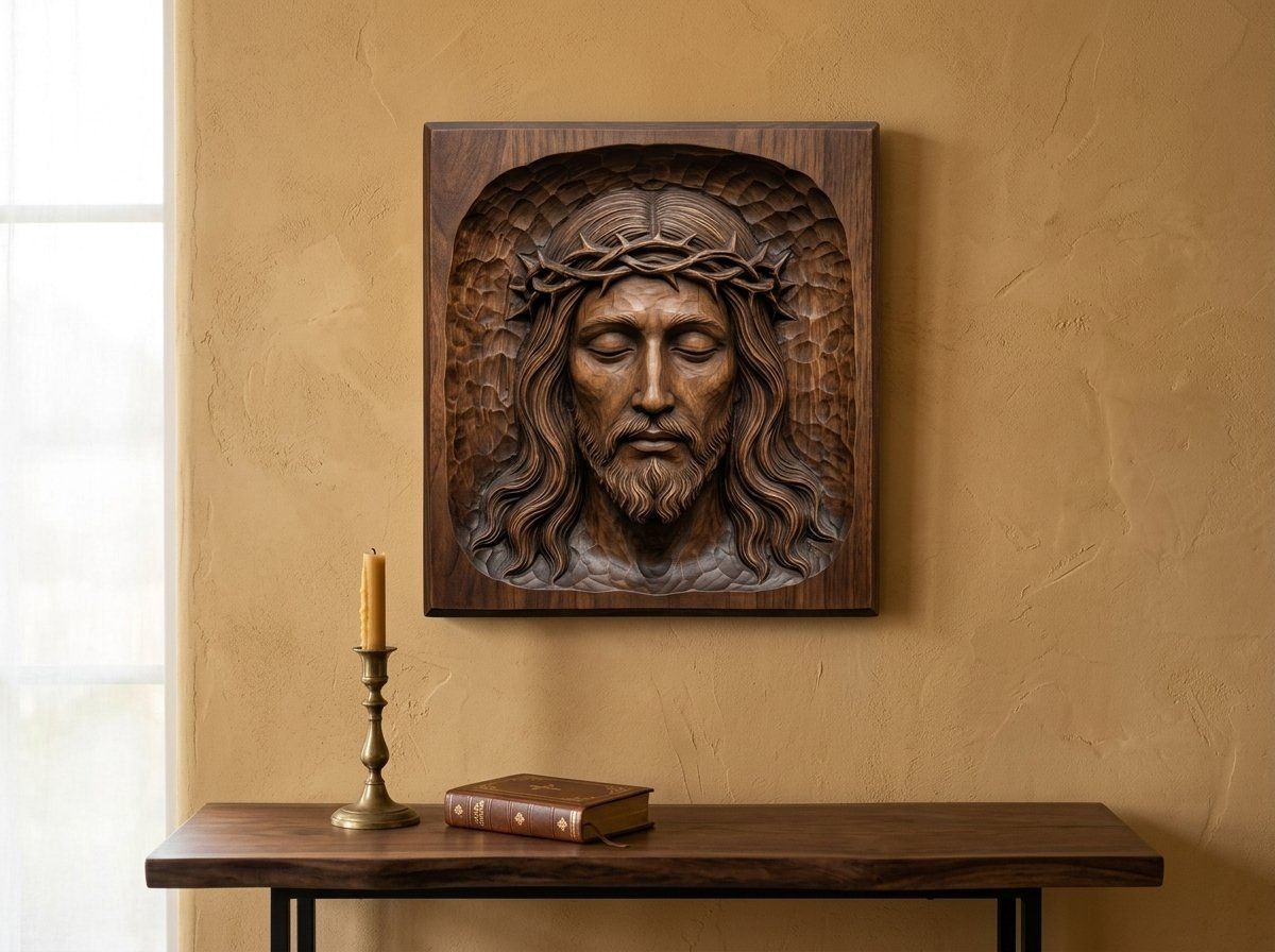 Serene Jesus Christ Crown of Thorns Wood Panel CNC Relief STL bas-relief STL — view 14