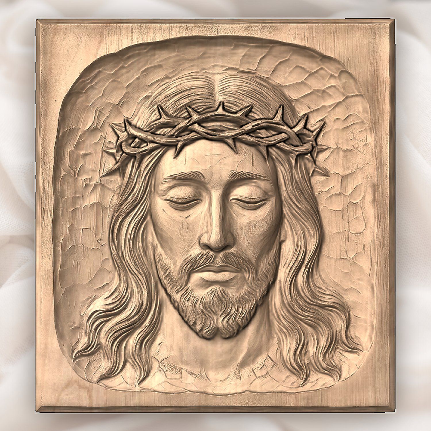 Serene Jesus Christ Crown of Thorns Wood Panel CNC Relief STL bas-relief STL — view 5