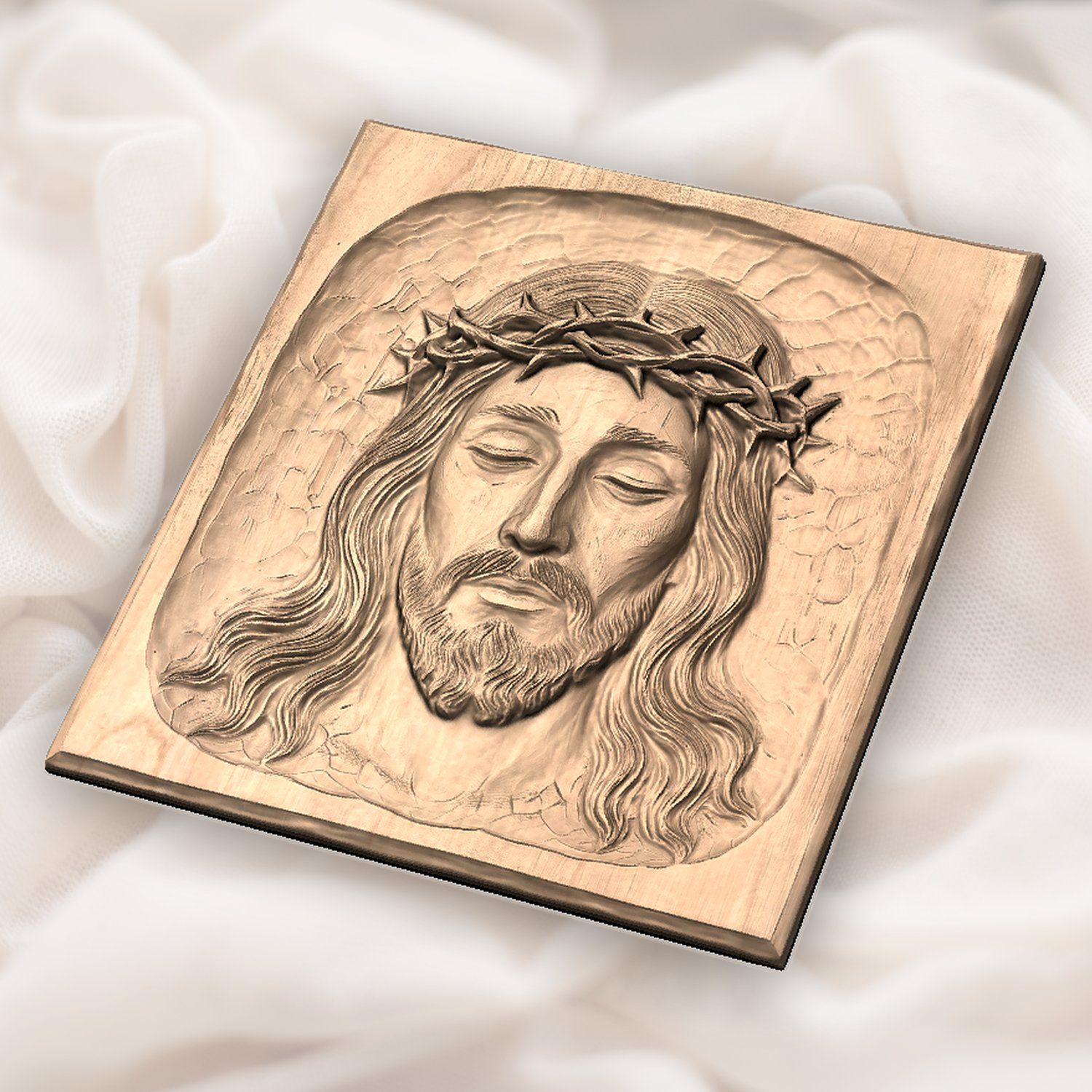 Serene Jesus Christ Crown of Thorns Wood Panel CNC Relief STL bas-relief STL — view 6