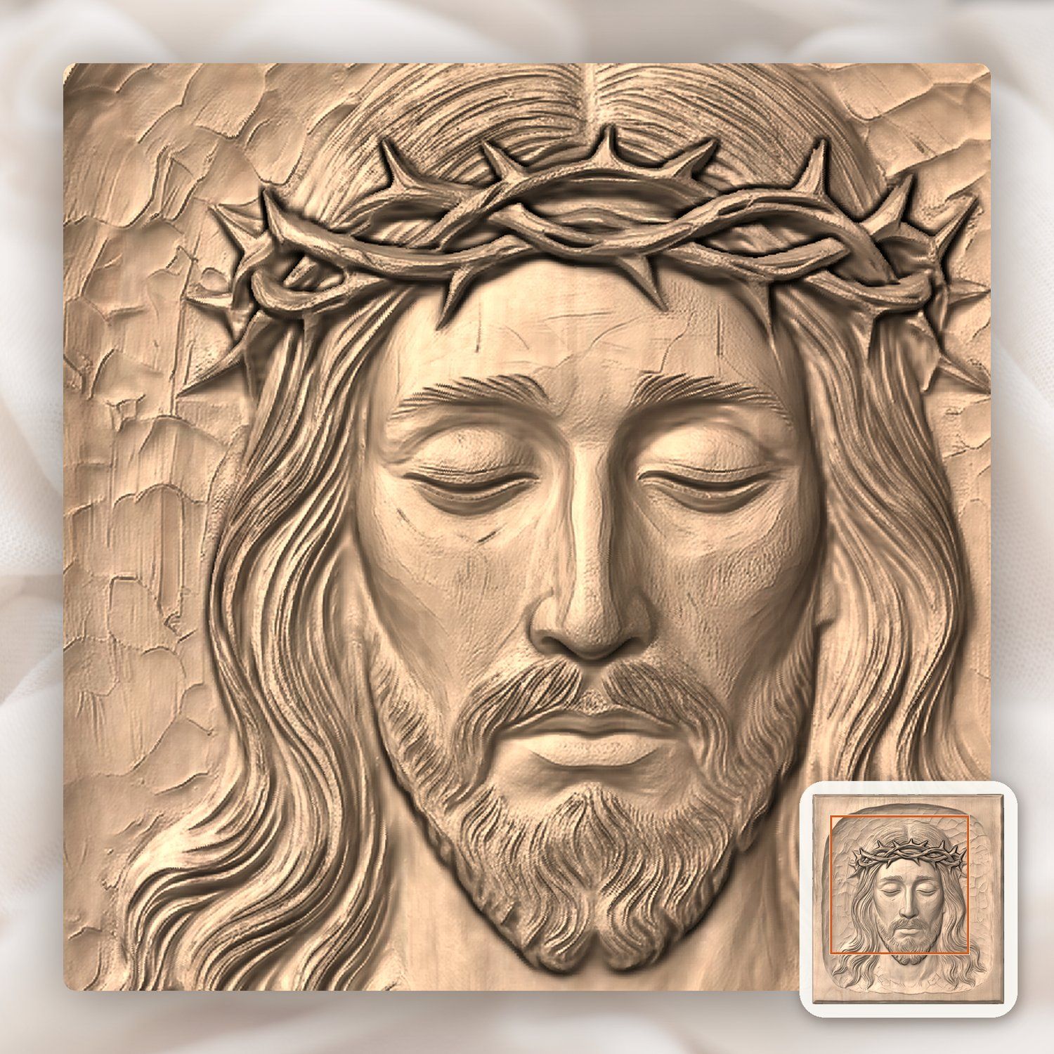 Serene Jesus Christ Crown of Thorns Wood Panel CNC Relief STL bas-relief STL — view 7