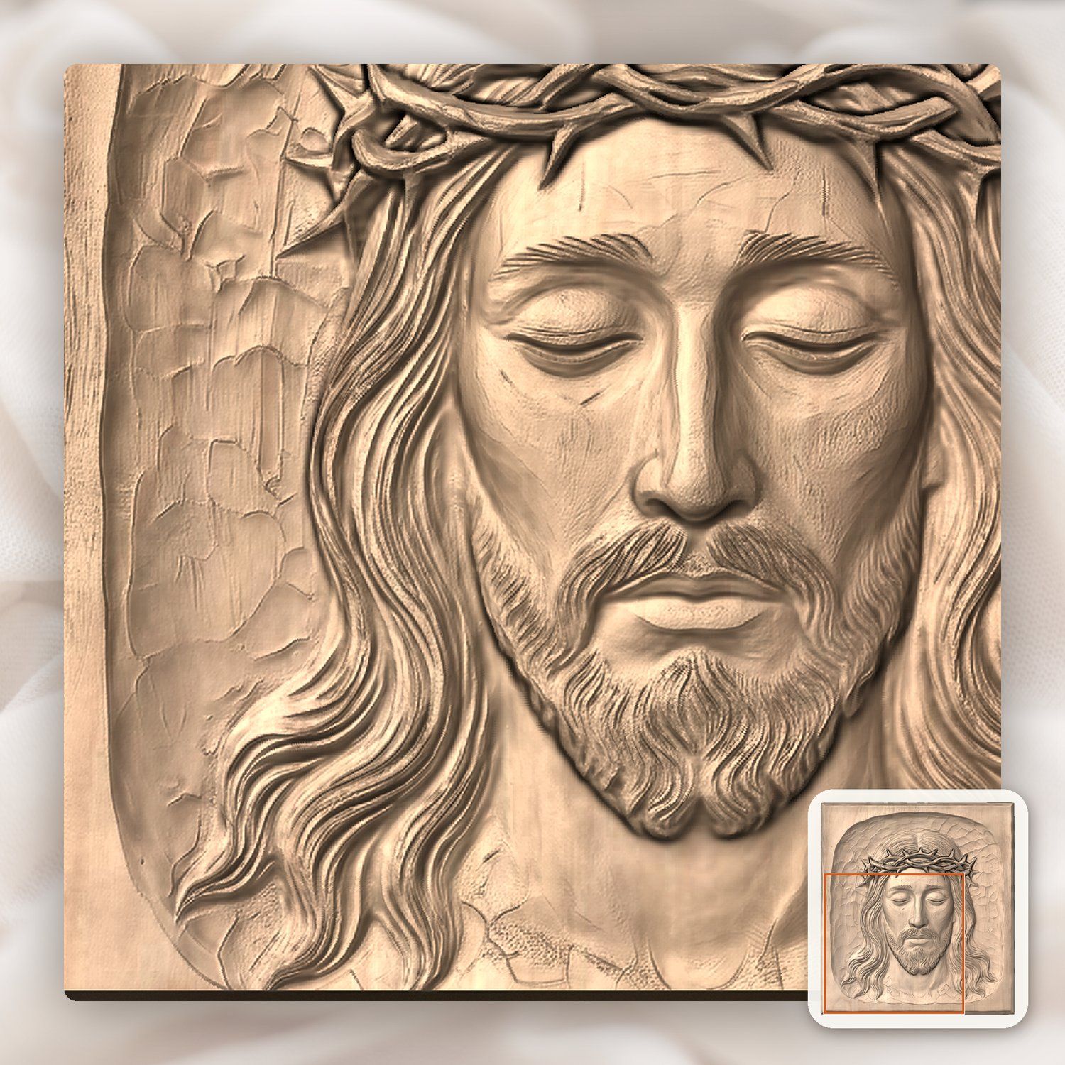 Serene Jesus Christ Crown of Thorns Wood Panel CNC Relief STL bas-relief STL — view 8