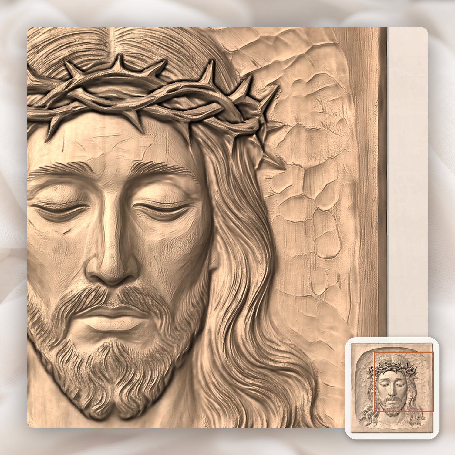 Serene Jesus Christ Crown of Thorns Wood Panel CNC Relief STL bas-relief STL — view 9