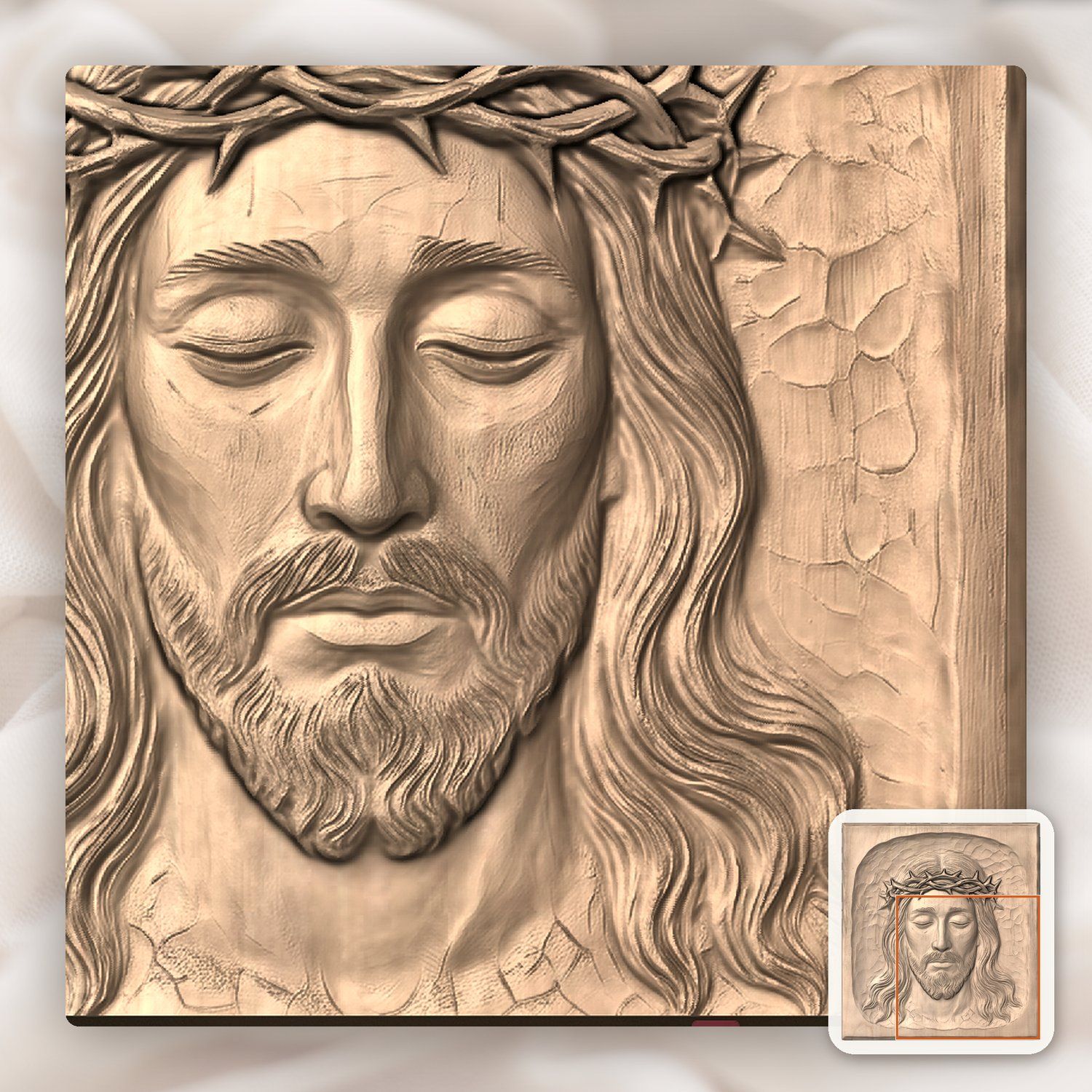 Serene Jesus Christ Crown of Thorns Wood Panel CNC Relief STL bas-relief STL — view 10