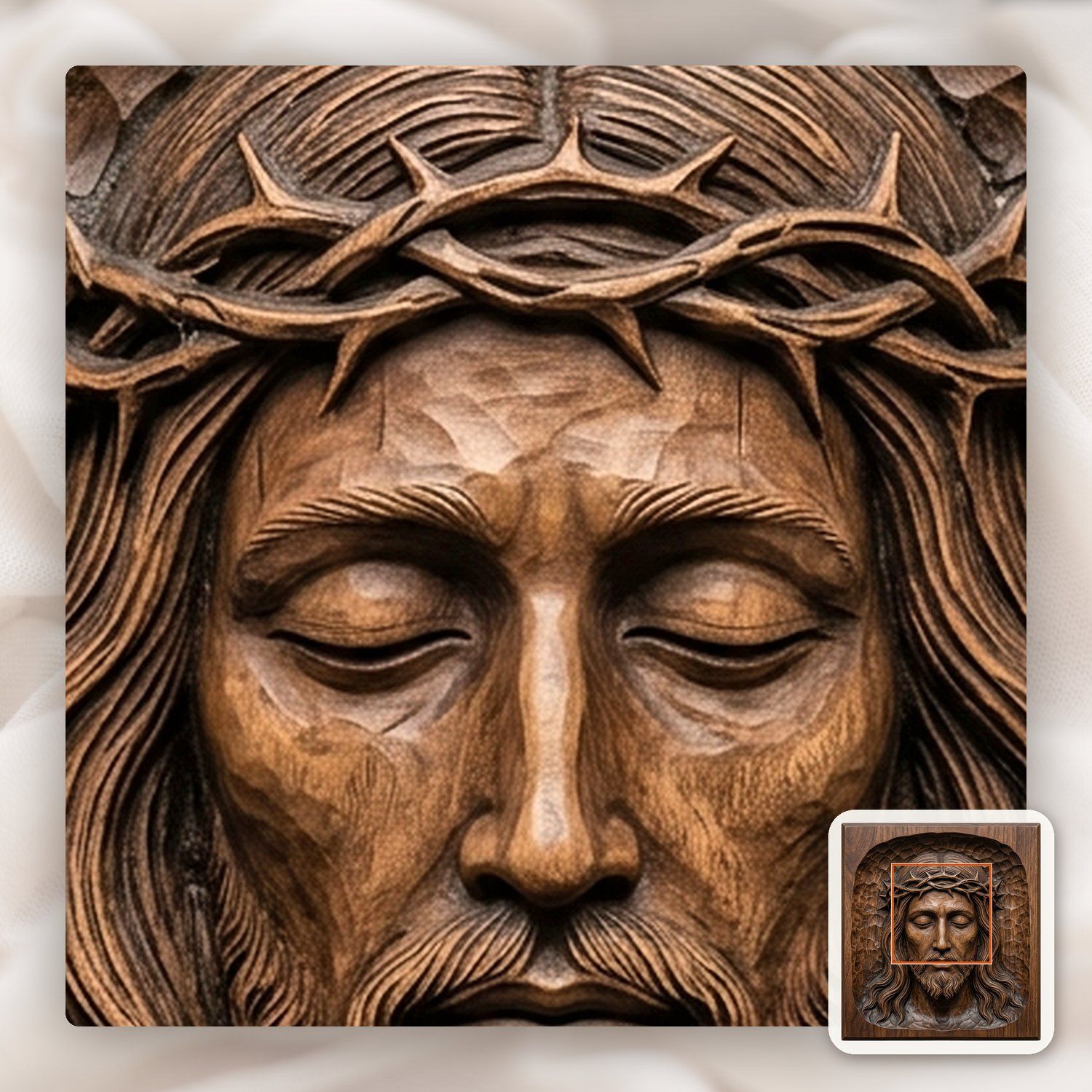 Serene Jesus Christ Crown of Thorns Wood Panel CNC Relief STL bas-relief STL — view 11