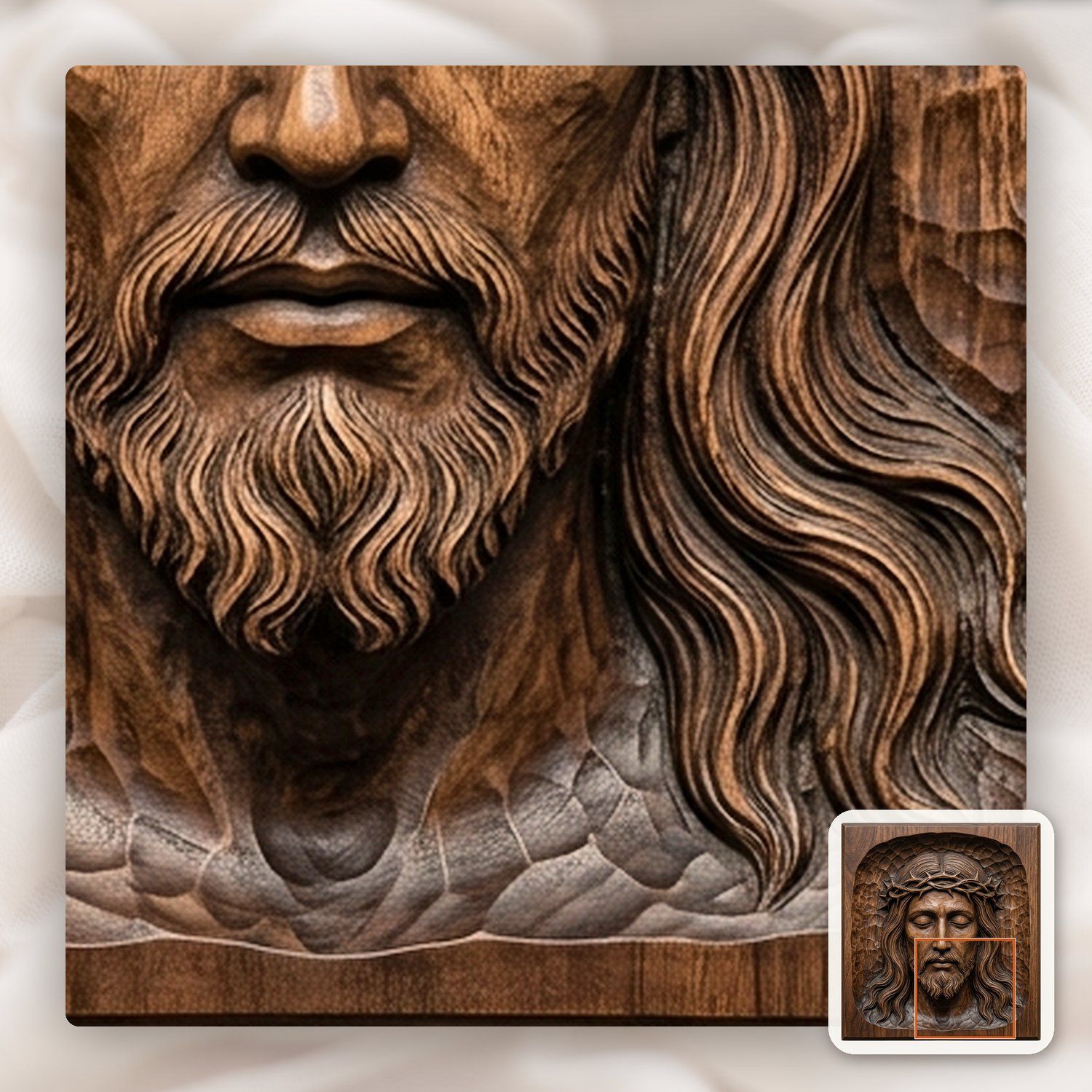 Serene Jesus Christ Crown of Thorns Wood Panel CNC Relief STL bas-relief STL — view 12