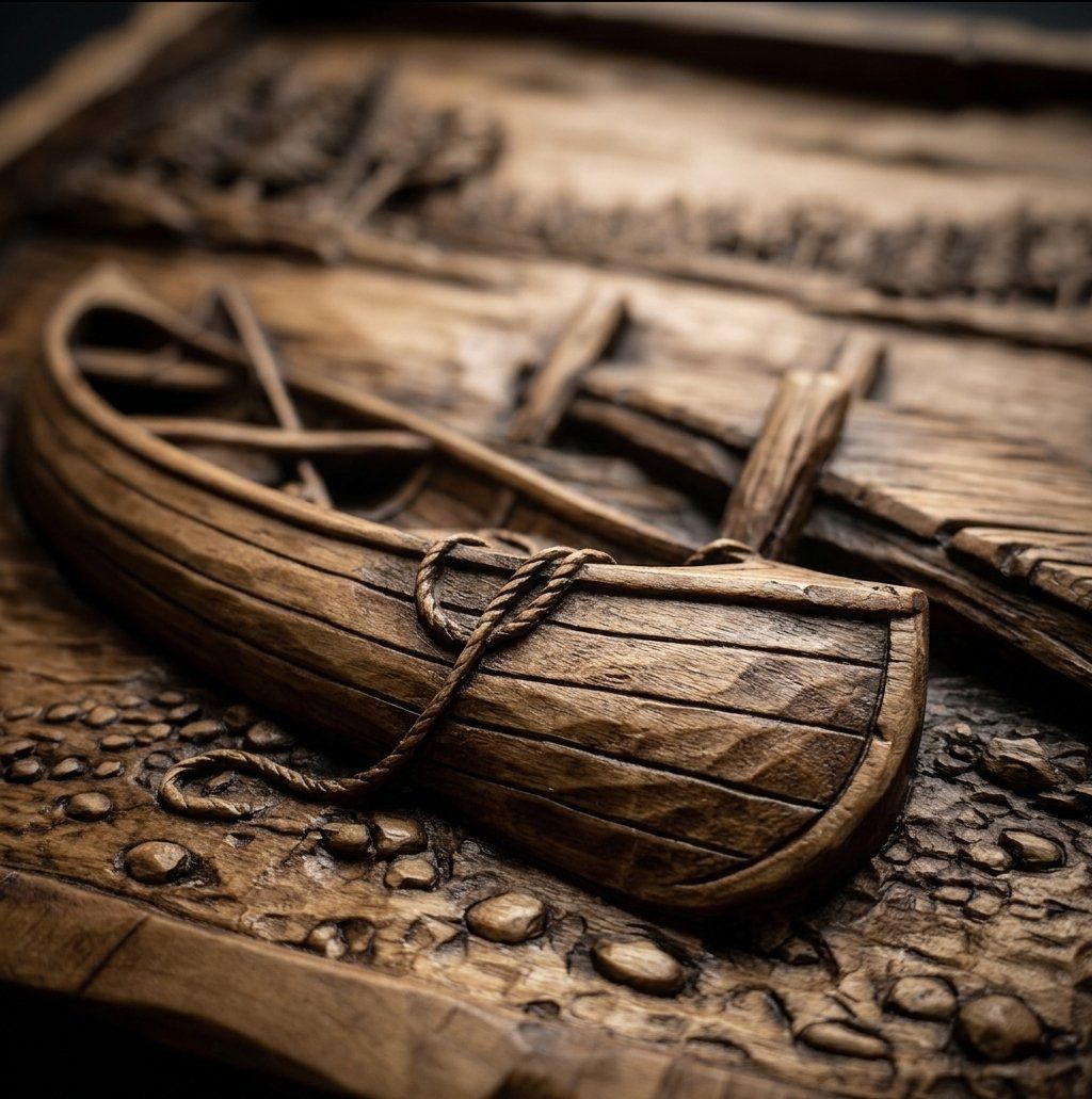 Serene Lakeside Canoe Wall Art bas-relief STL — view 5