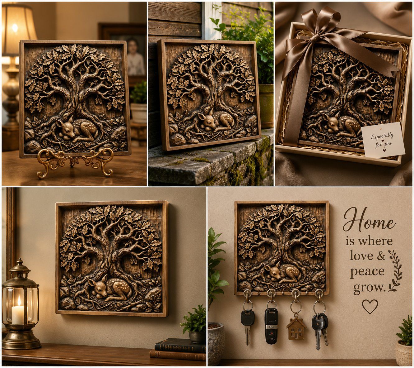 Serene Sleeping Fawn Under Oak Tree of Life CNC Relief STL bas-relief STL — view 4